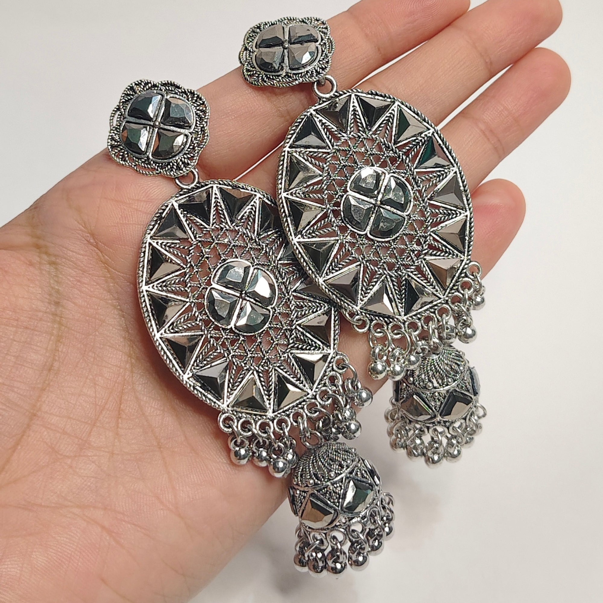 Antique Silver Oxidised Metal Brass Tassel Earring