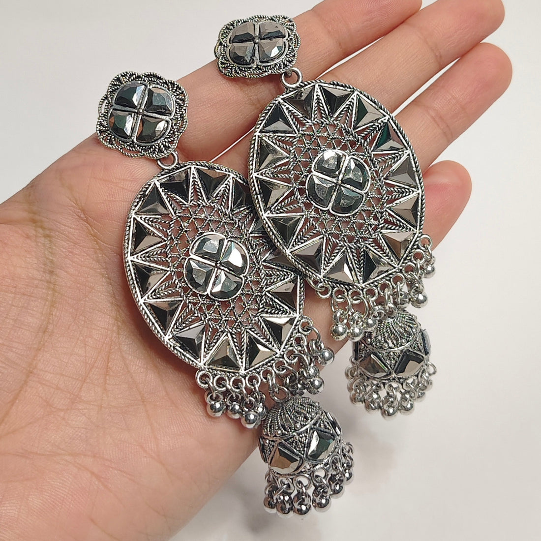 Antique Silver Oxidised Metal Brass Tassel Earring