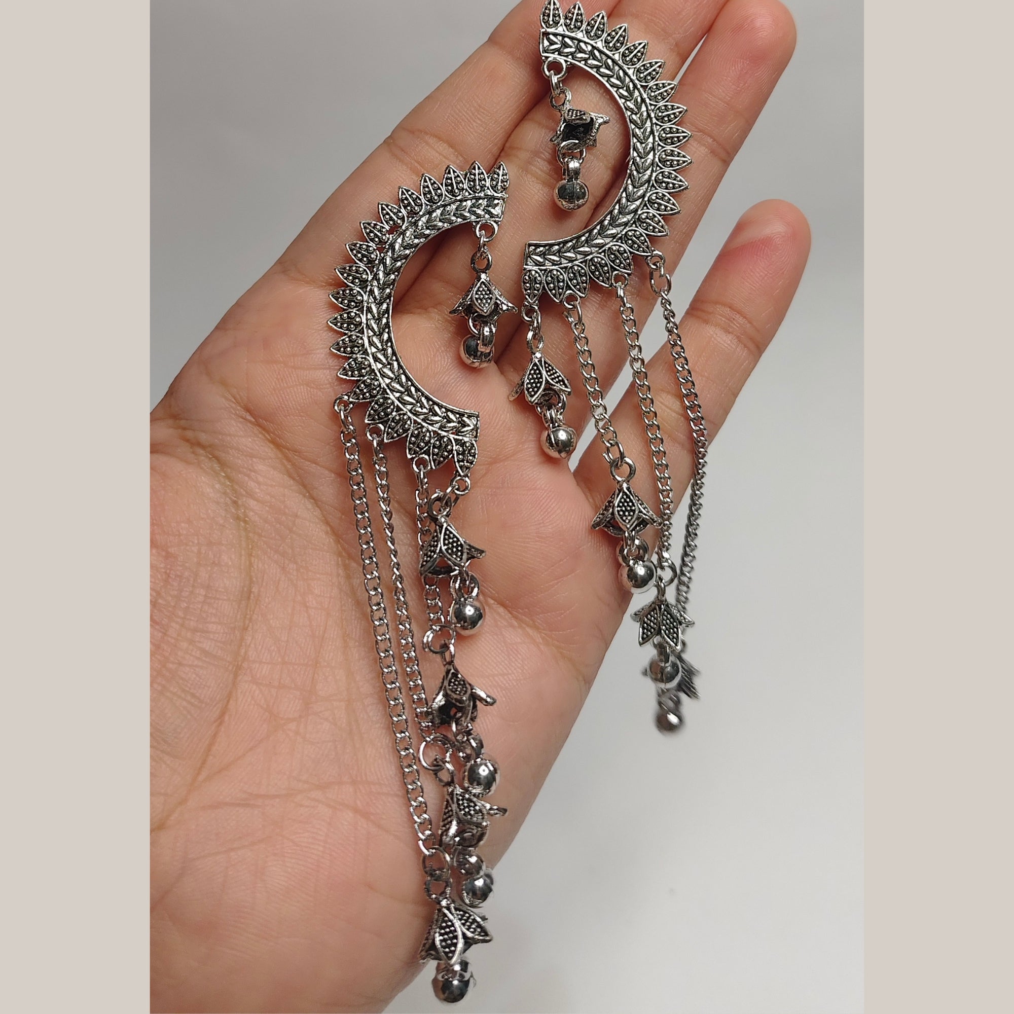 Crescent Moon Tassel Jhumki