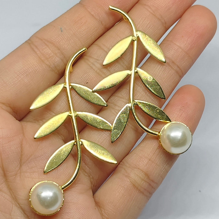 Elegant Leaf And Pearl Earrings
