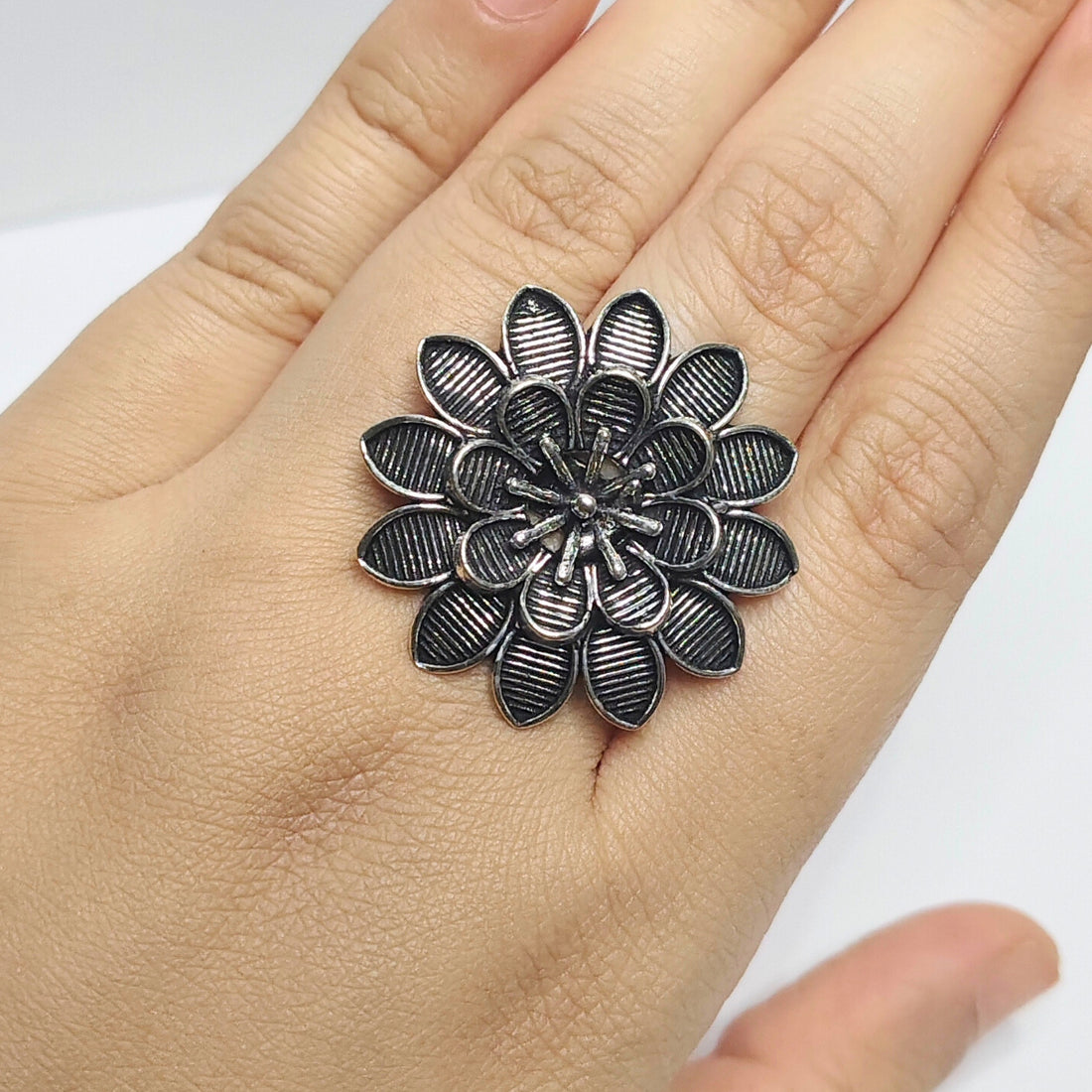 Oxidised Flower Ring