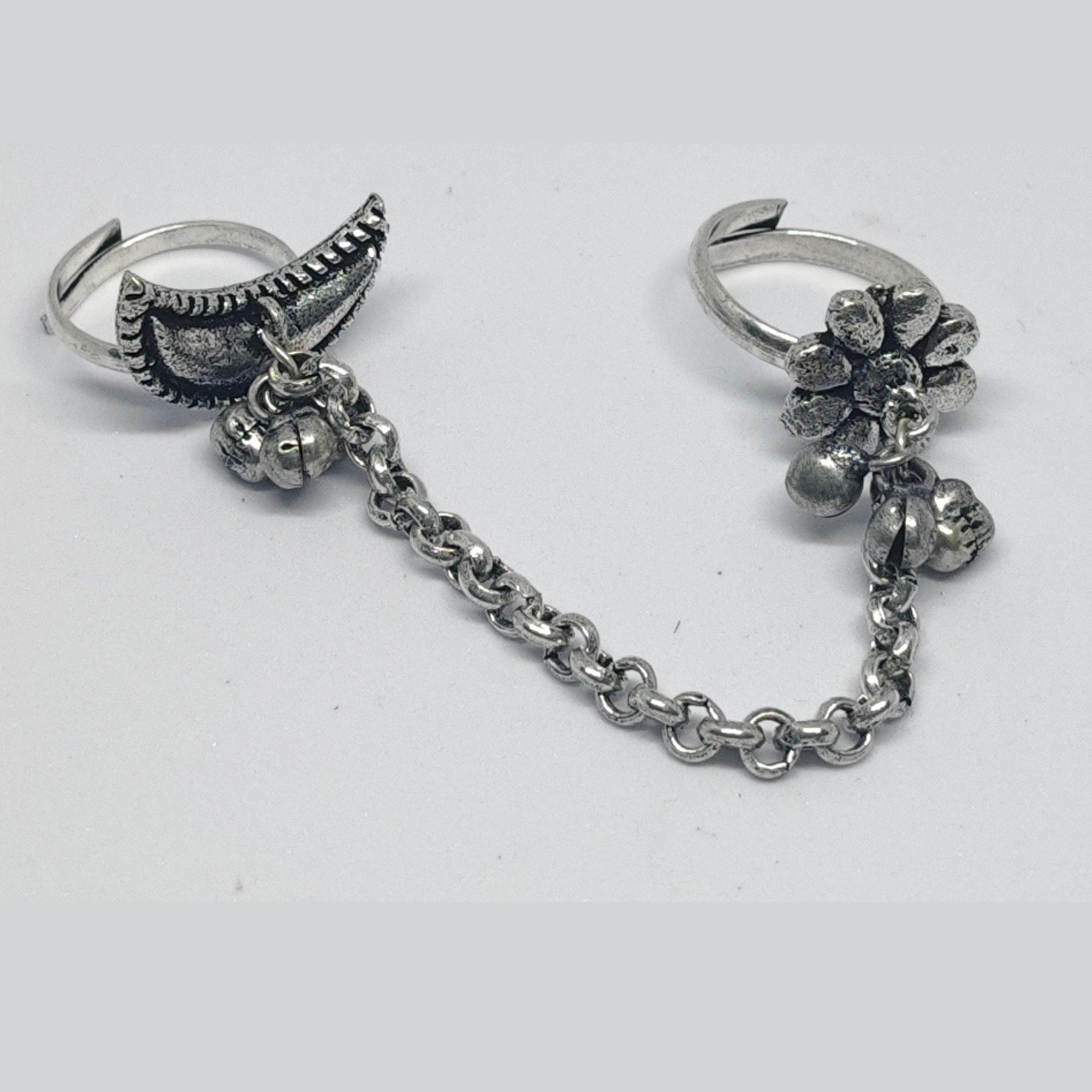 Moon & Flower Dual Finger Ring