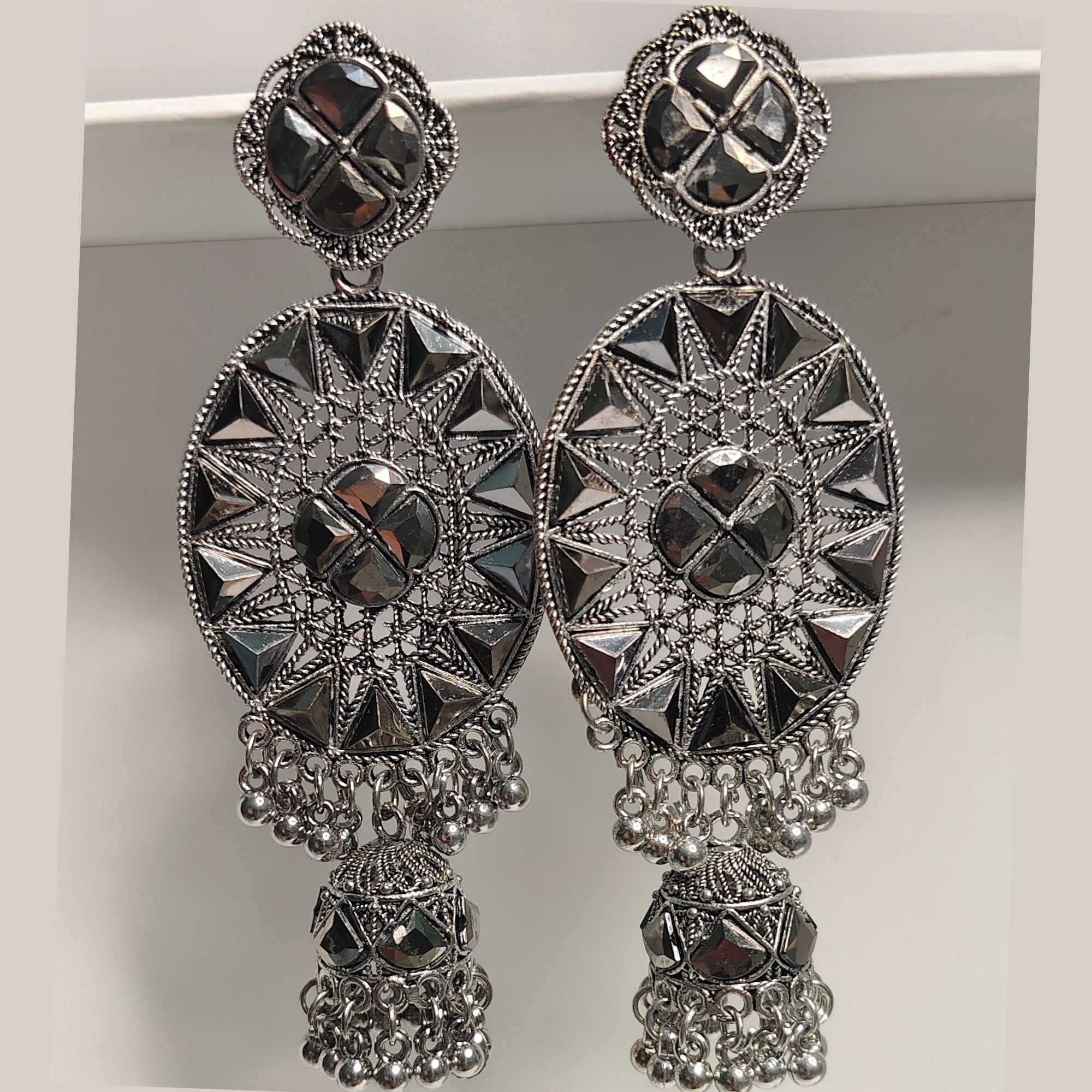 Antique Silver Oxidised Metal Brass Tassel Earring