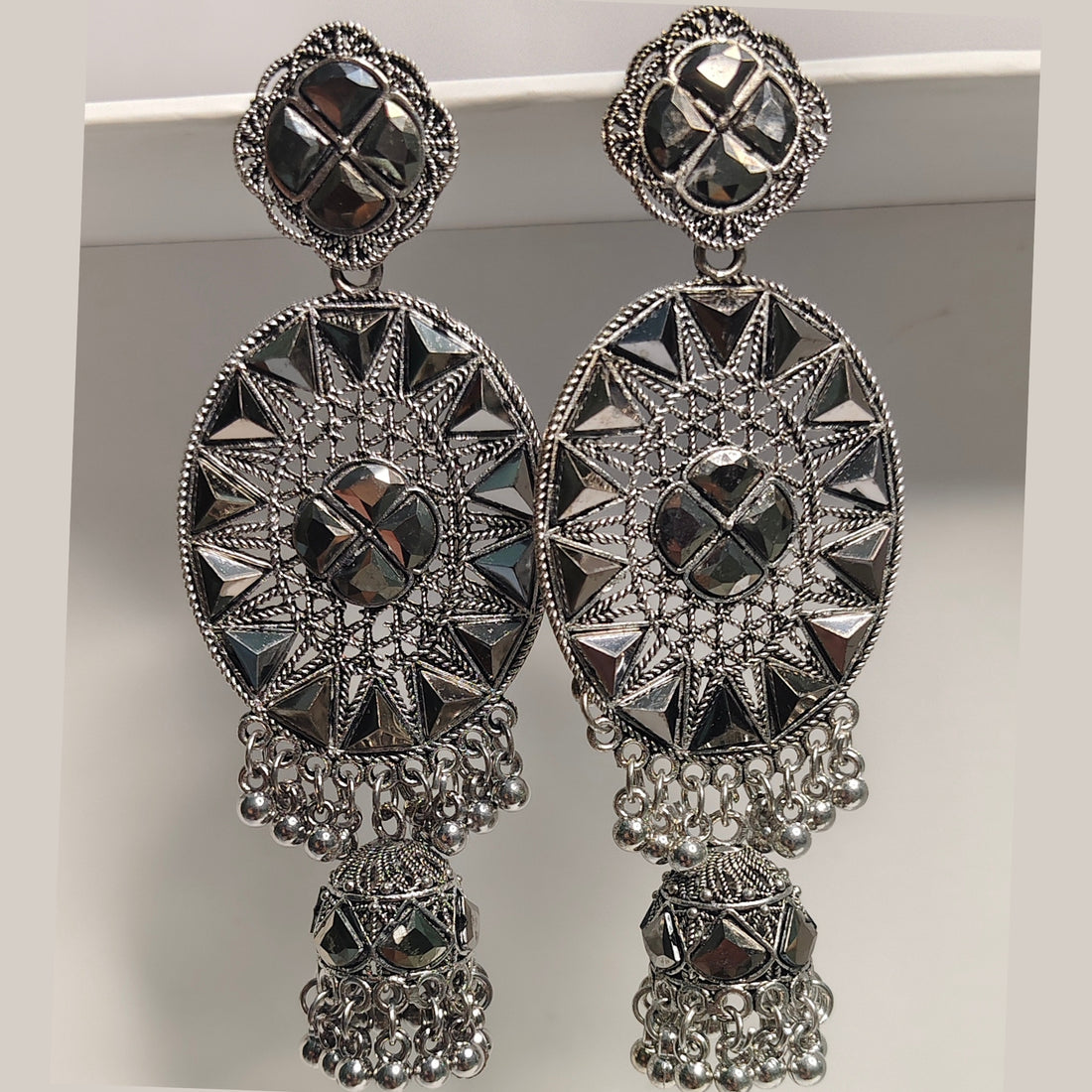 Antique Silver Oxidised Metal Brass Tassel Earring