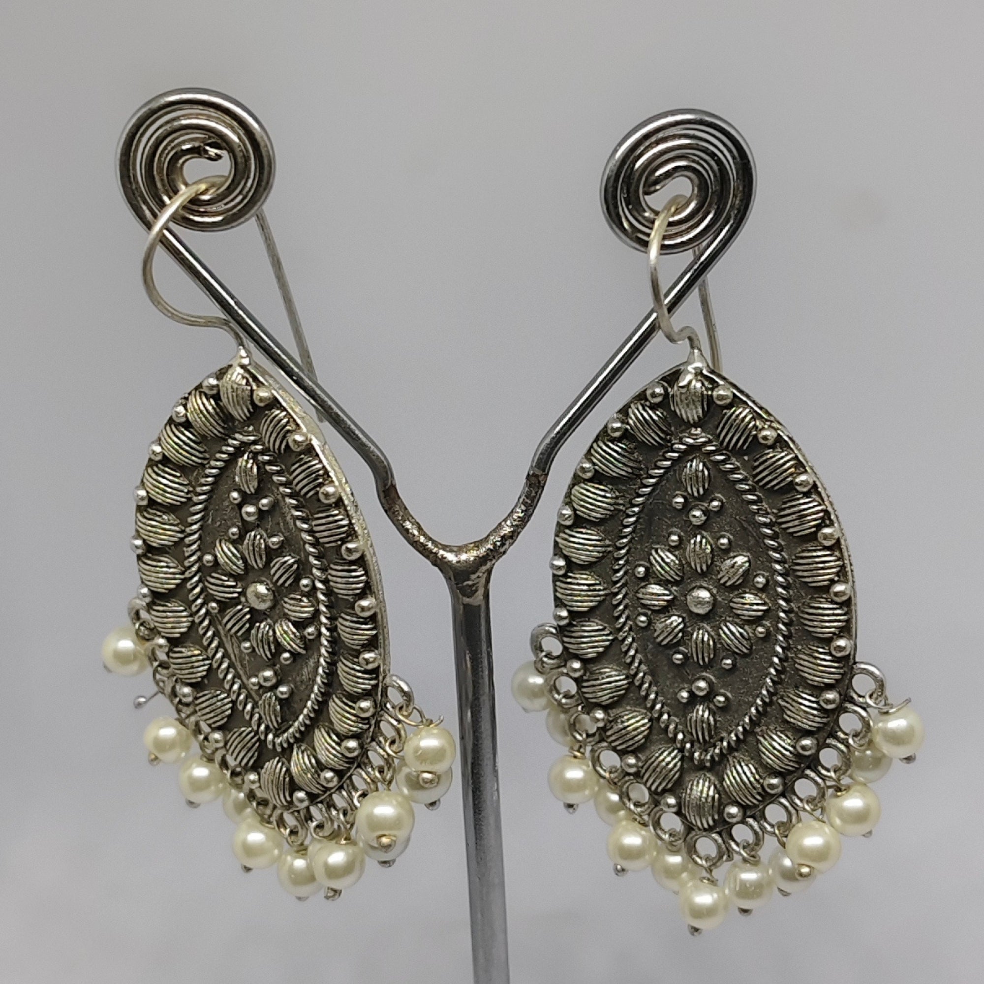 Elegant Silver Oxidized Drop Earring with pearl Brass Drops & Danglers