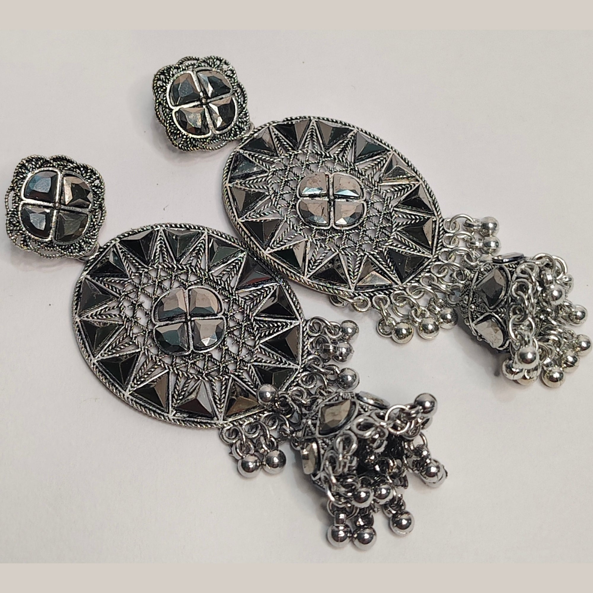 Antique Silver Oxidised Metal Brass Tassel Earring