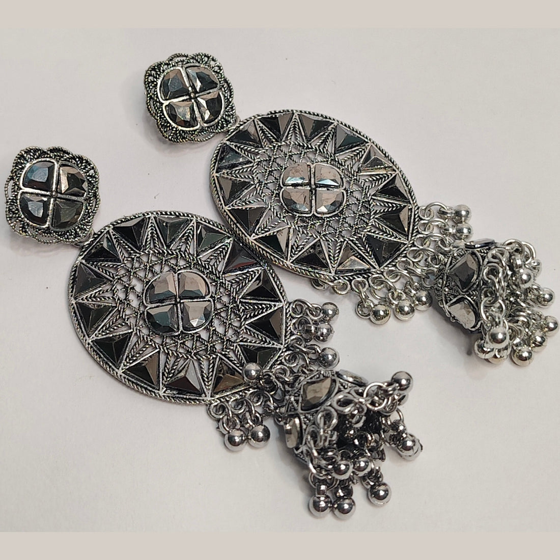 Antique Silver Oxidised Metal Brass Tassel Earring