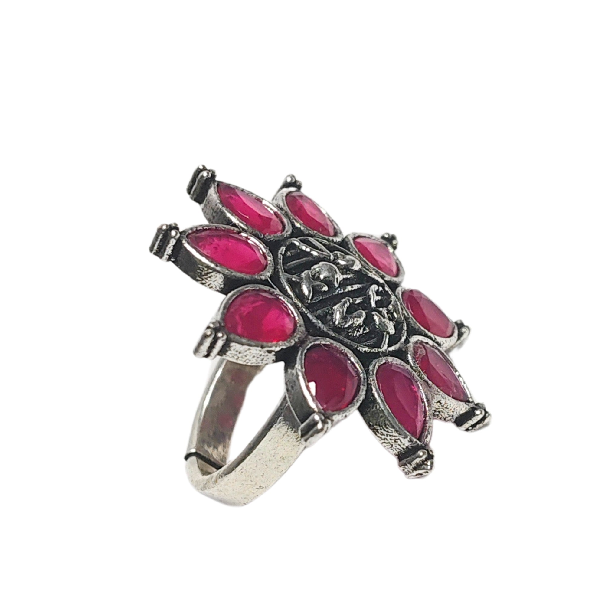 Ethnic Oxidised Stone Statement Ring