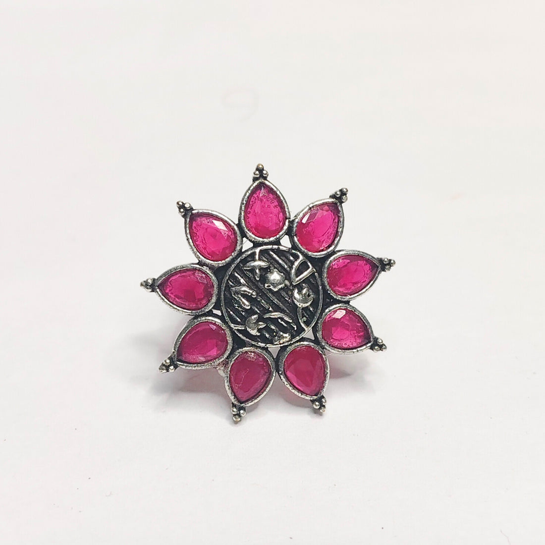 Ethnic Oxidised Stone Statement Ring