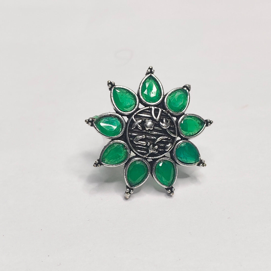 Ethnic Oxidised Stone Statement Ring