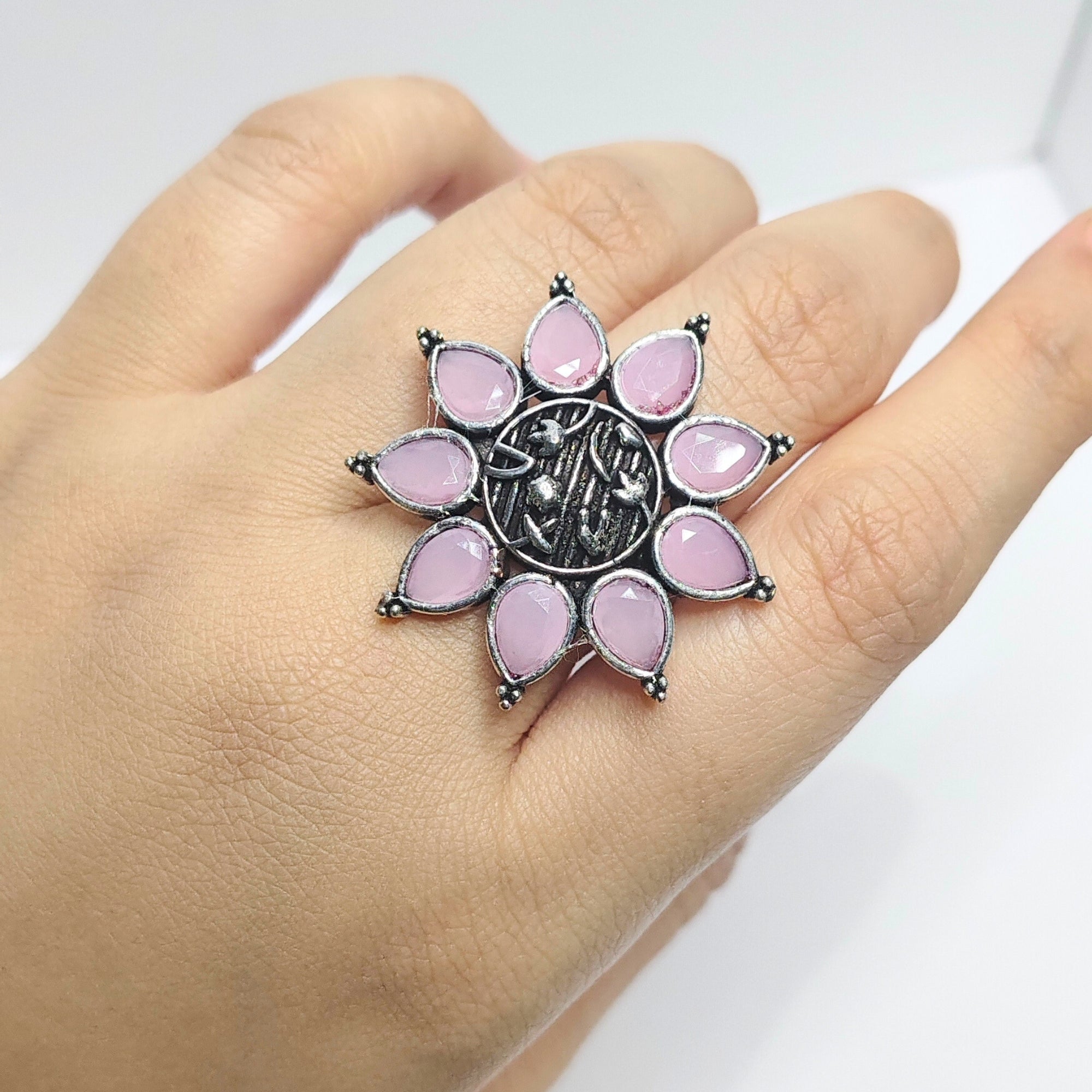 Ethnic Oxidised Stone Statement Ring