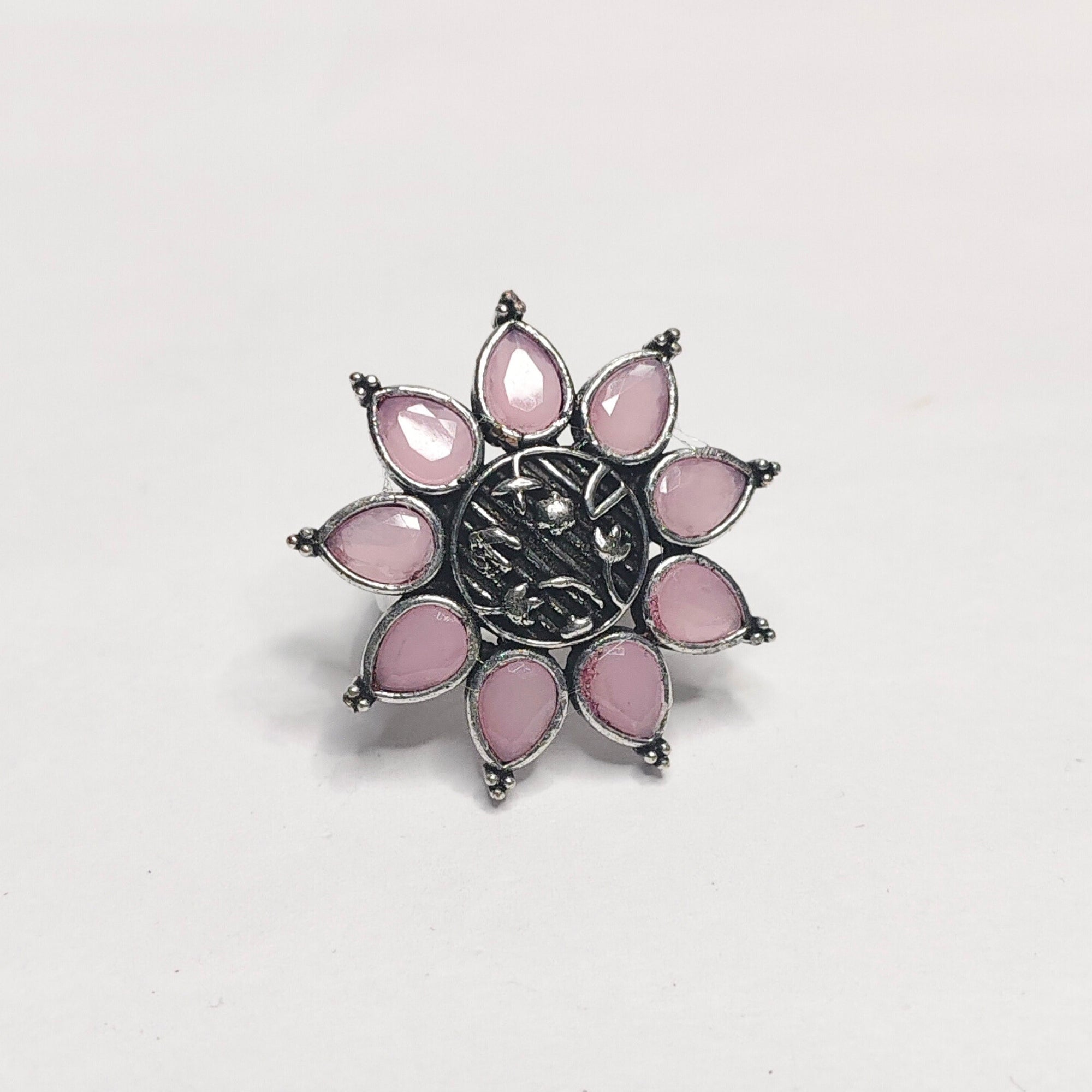 Ethnic Oxidised Stone Statement Ring
