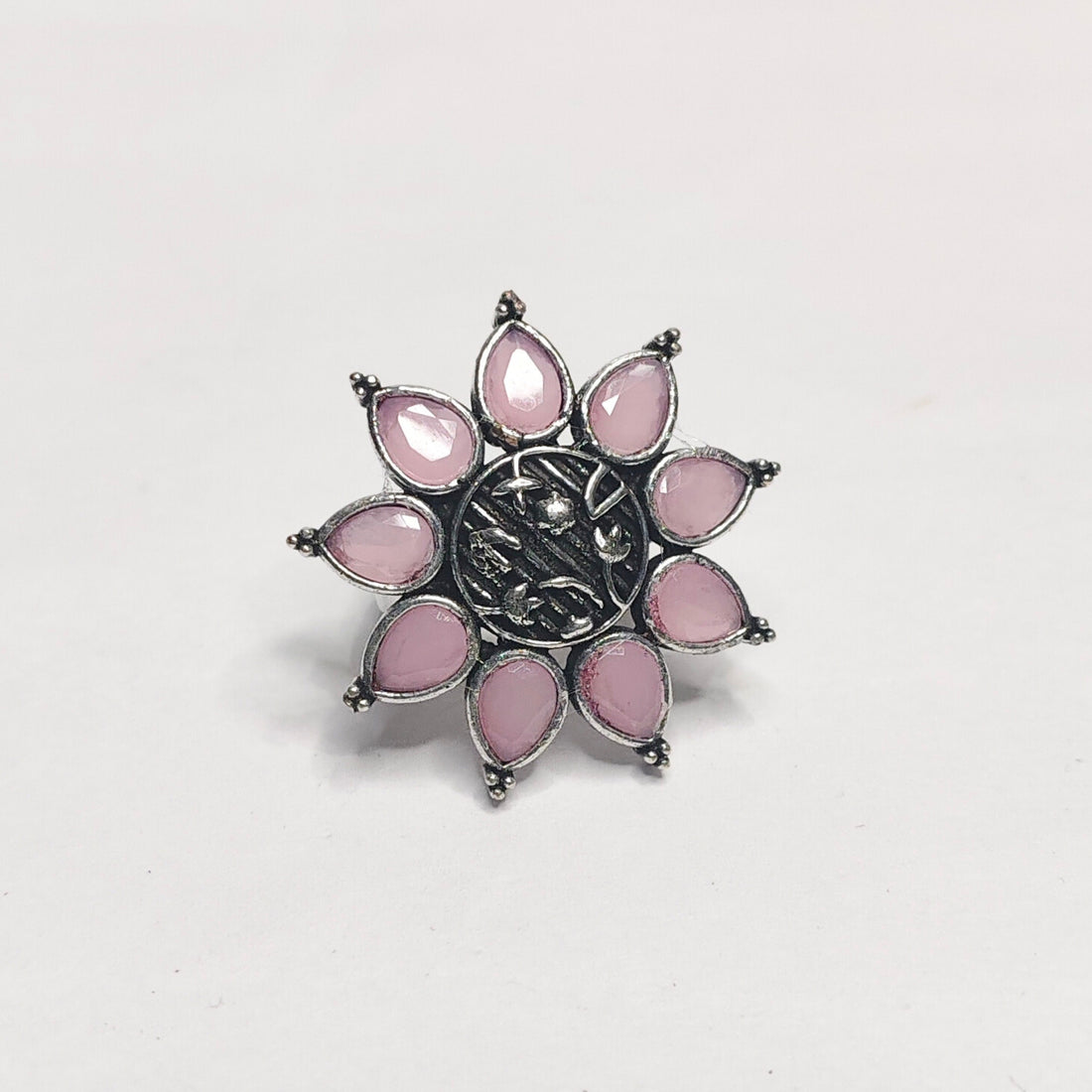 Ethnic Oxidised Stone Statement Ring