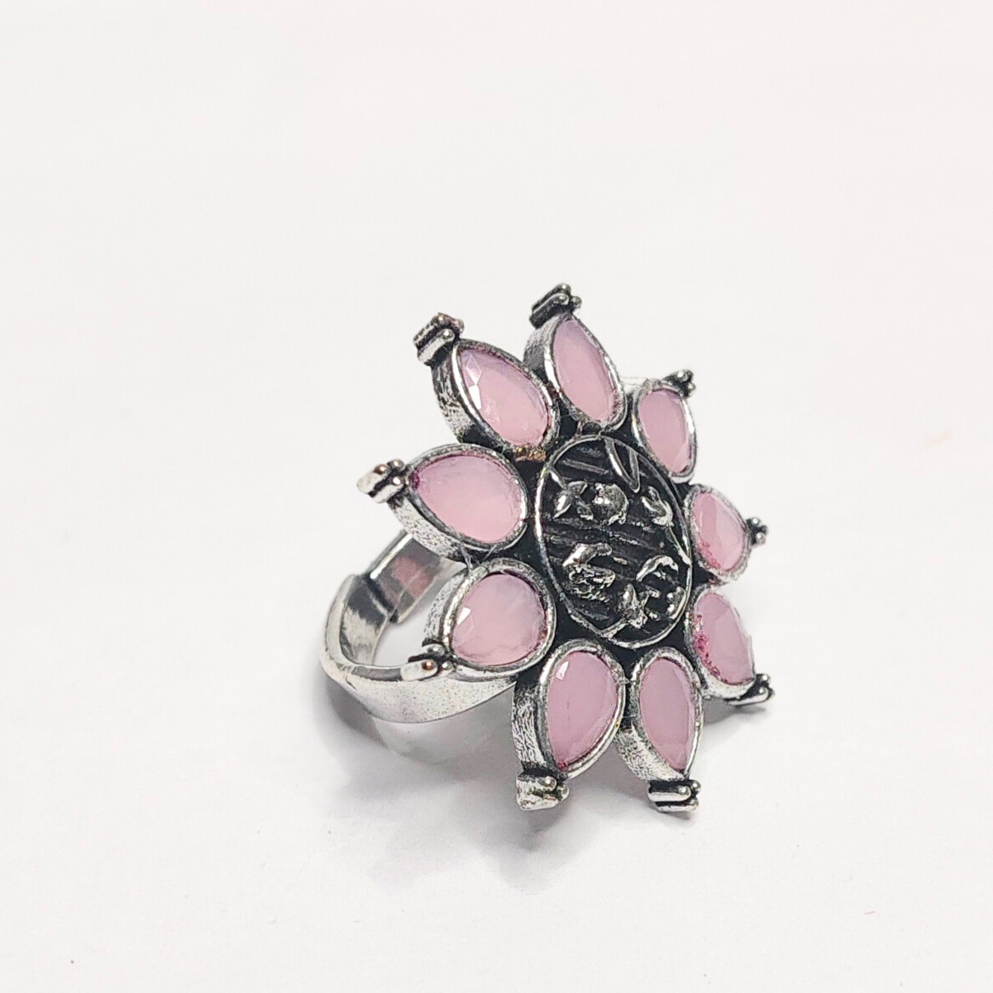 Ethnic Oxidised Stone Statement Ring
