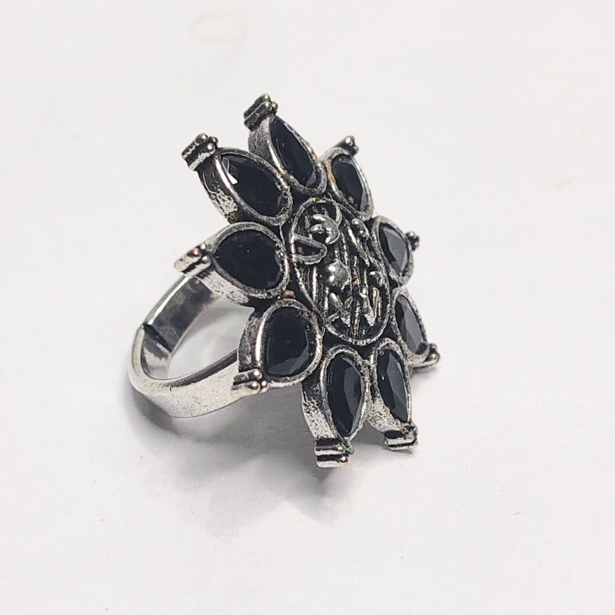 Ethnic Oxidised Stone Statement Ring