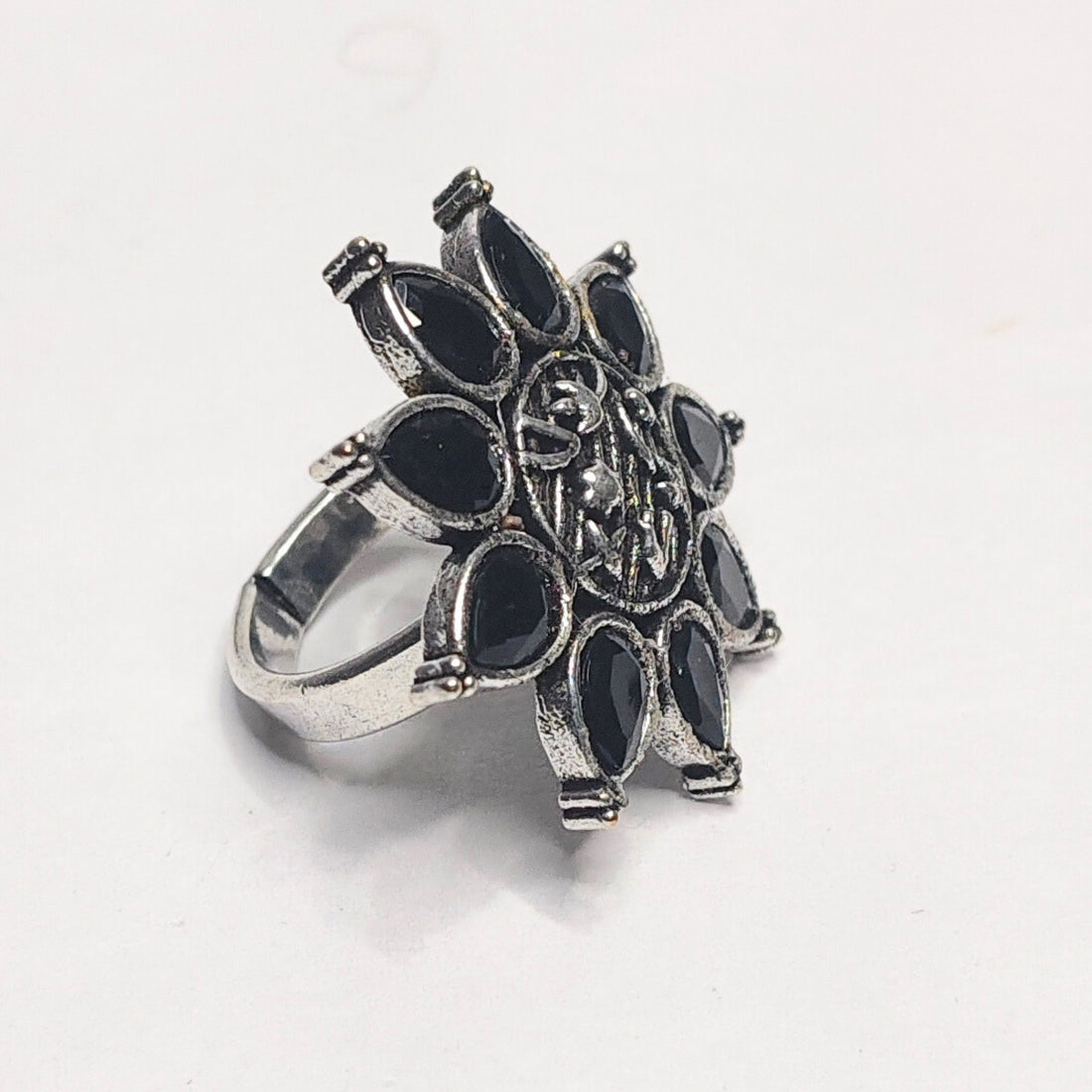 Ethnic Oxidised Stone Statement Ring