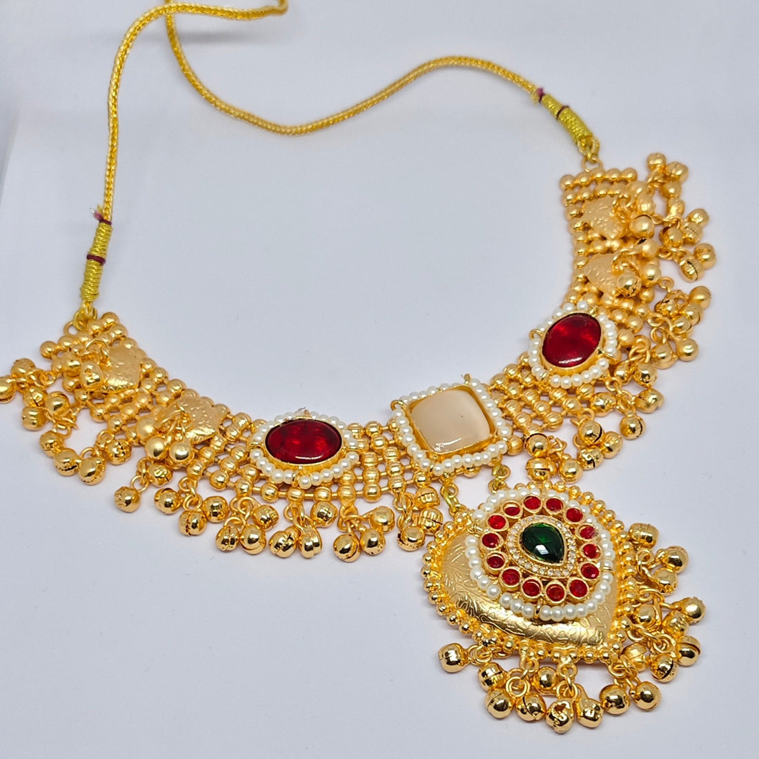 Traditional Copper Bridal Necklace Set with Kundan & Ruby Stones