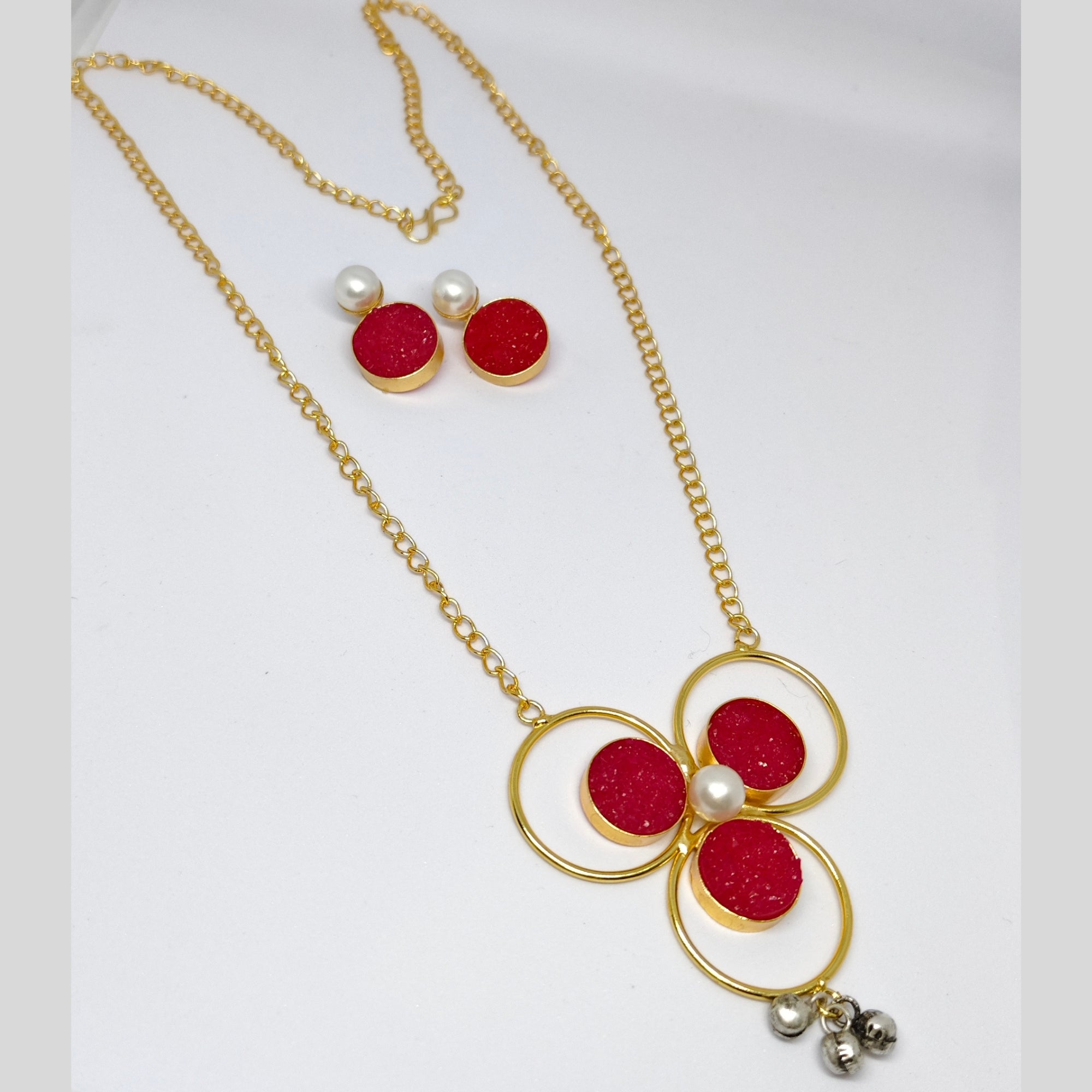 Gold Toned Druzy Stone Necklace Set