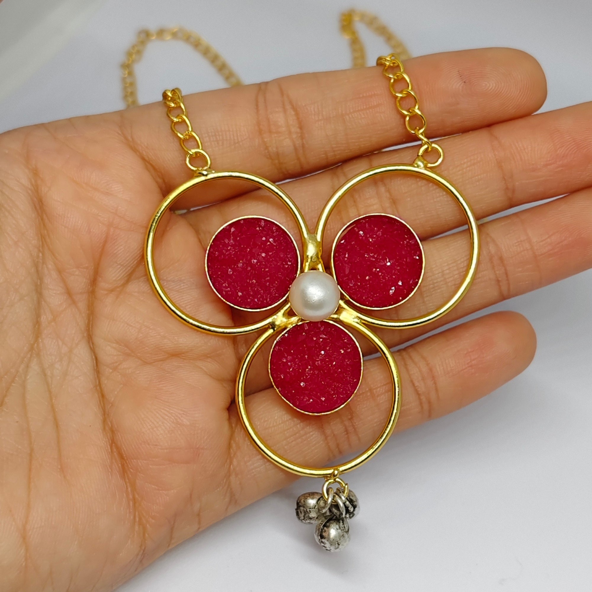 Gold Toned Druzy Stone Necklace Set