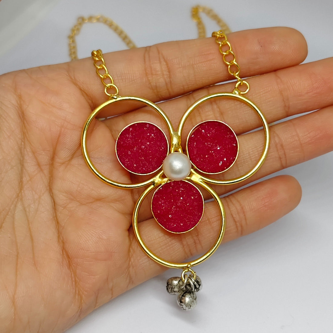 Gold Toned Druzy Stone Necklace Set