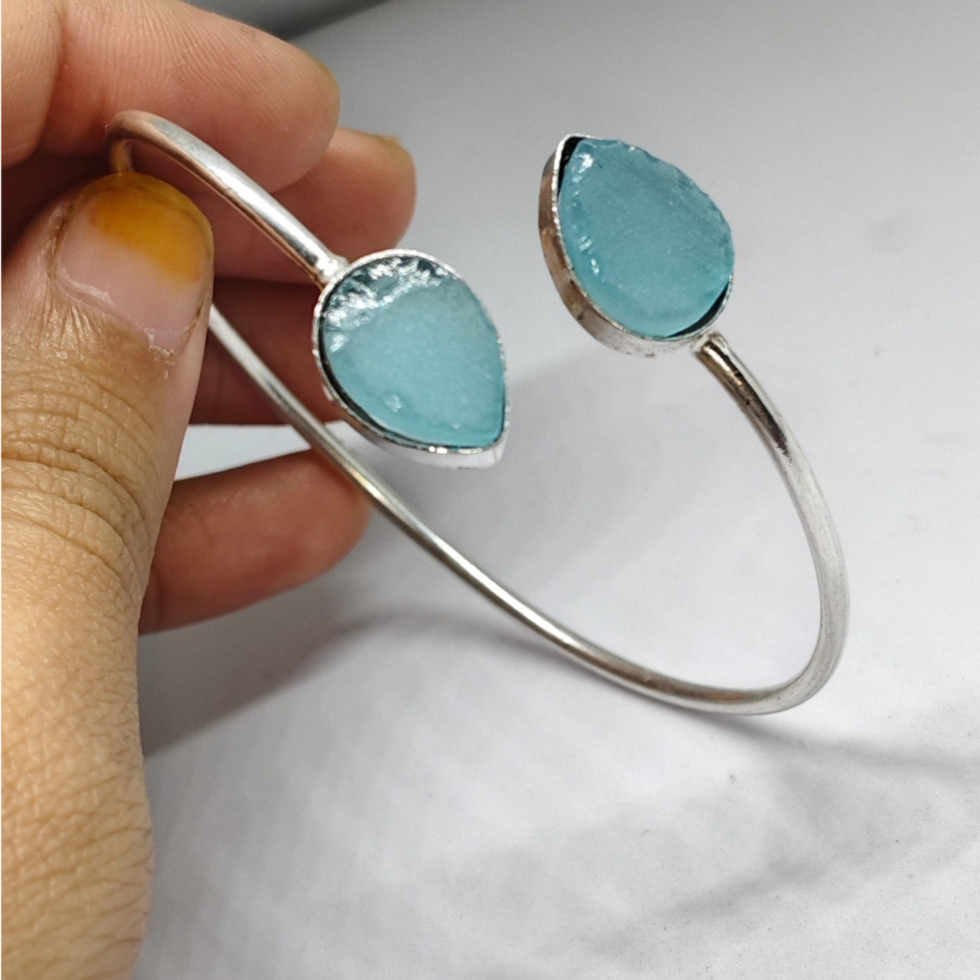 Handcrafted Open Bangle with Dual stones – Trendy Adjustable Bracelet