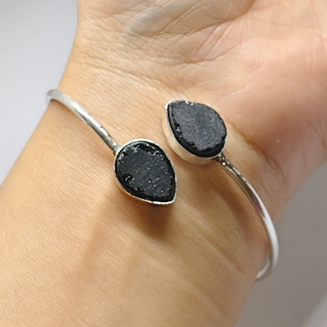 Handcrafted Open Bangle with Dual stones – Trendy Adjustable Bracelet