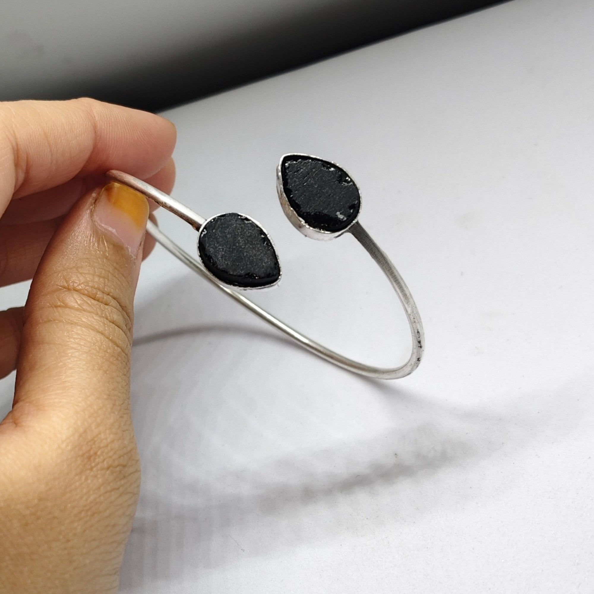 Handcrafted Open Bangle with Dual stones – Trendy Adjustable Bracelet