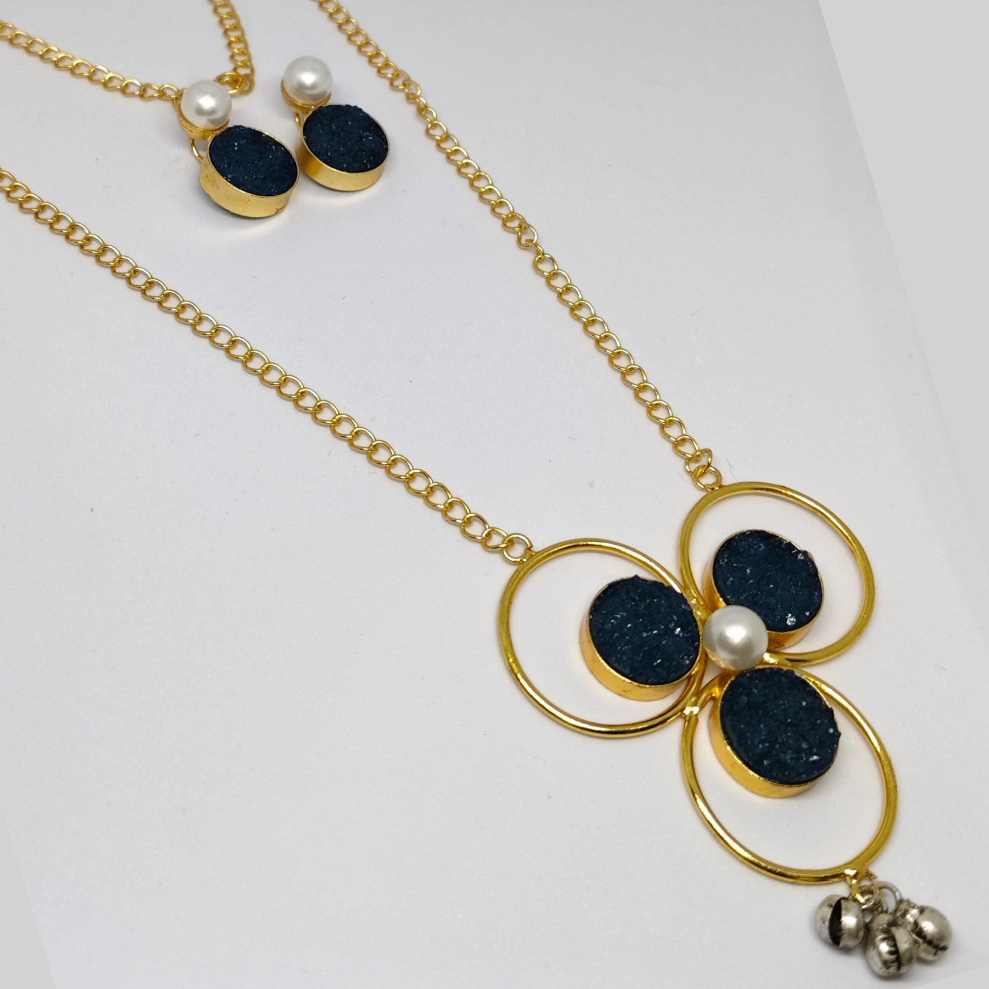 Gold Toned Druzy Stone Necklace Set