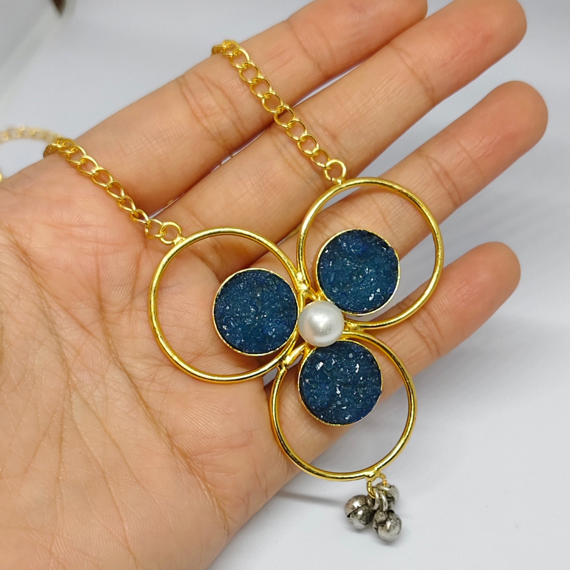 Gold Toned Druzy Stone Necklace Set