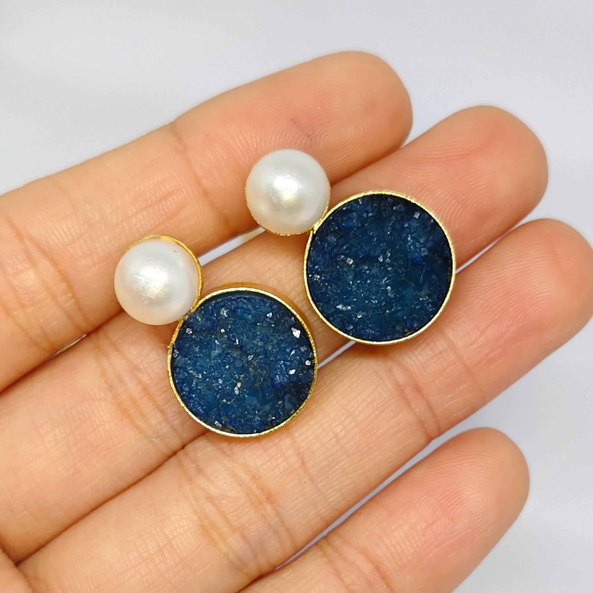 Gold Toned Druzy Stone Necklace Set