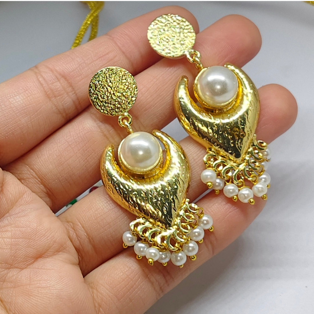 Gold-Plated Pearl Temple Necklace Set with Matching Earrings | Traditional Ethnic Jewellery