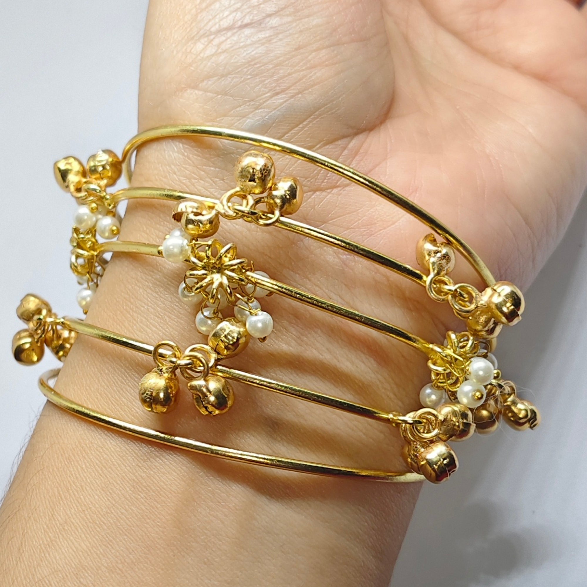 Gold-toned Multi-Layer Ghungroo Pearl Cuff Bracelet