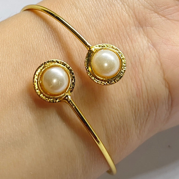 Gold-Plated Pearl Open Cuff Bracelet for Women