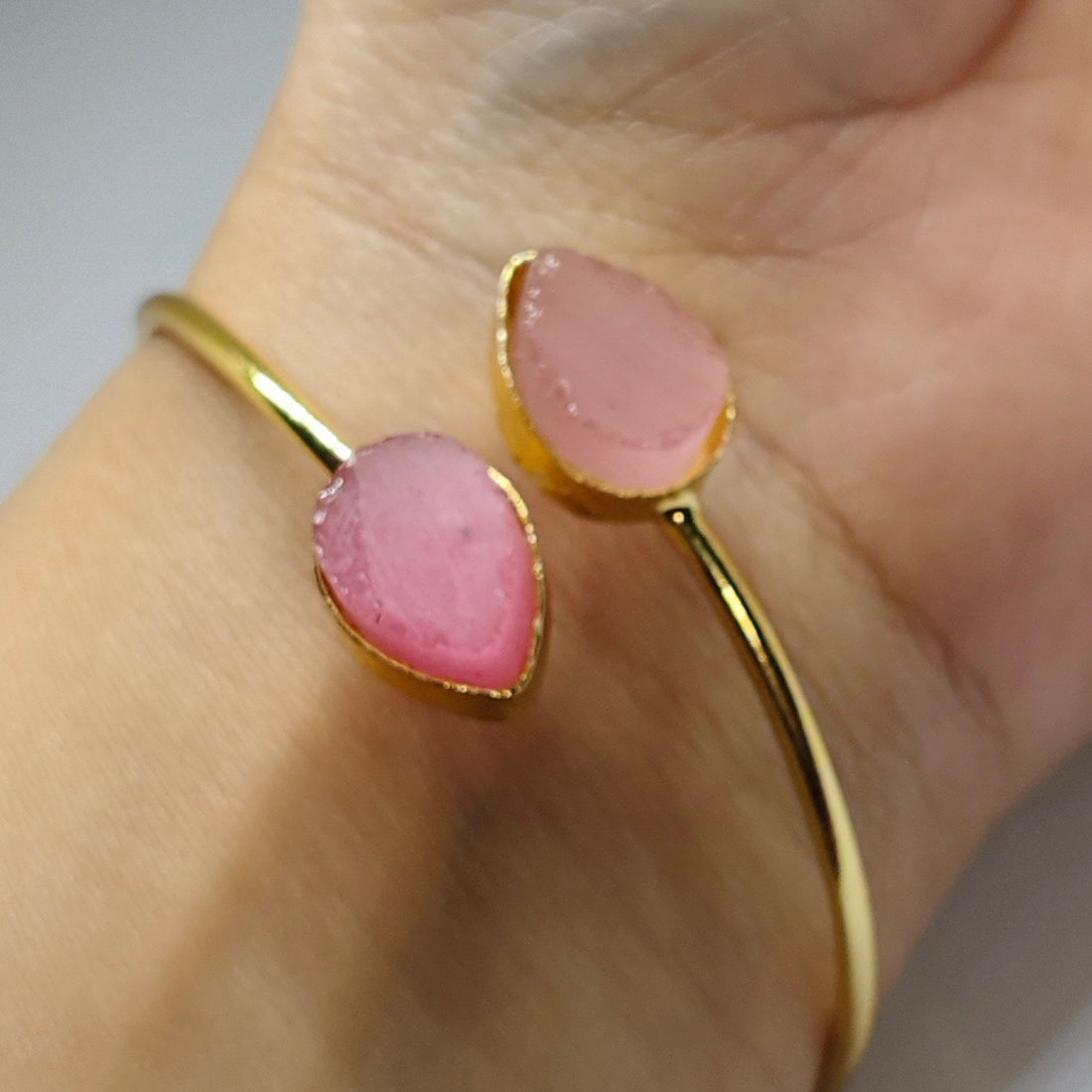 Gold-Plated Druzy Open Cuff Bracelet for Women | Designer Statement Bangle