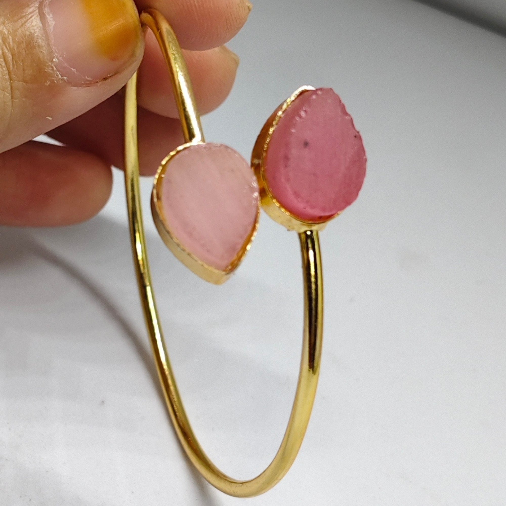 Gold-Plated Druzy Open Cuff Bracelet for Women | Designer Statement Bangle