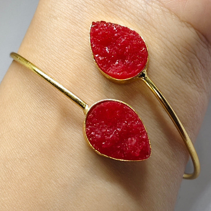 Gold-Plated Druzy Open Cuff Bracelet for Women | Designer Statement Bangle