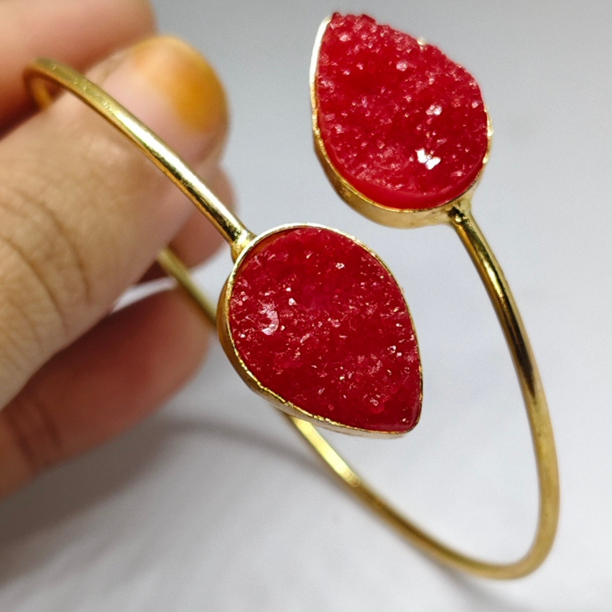 Gold-Plated Druzy Open Cuff Bracelet for Women | Designer Statement Bangle