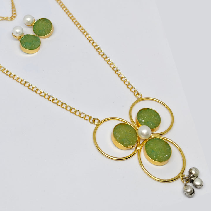 Gold Toned Druzy Stone Necklace Set