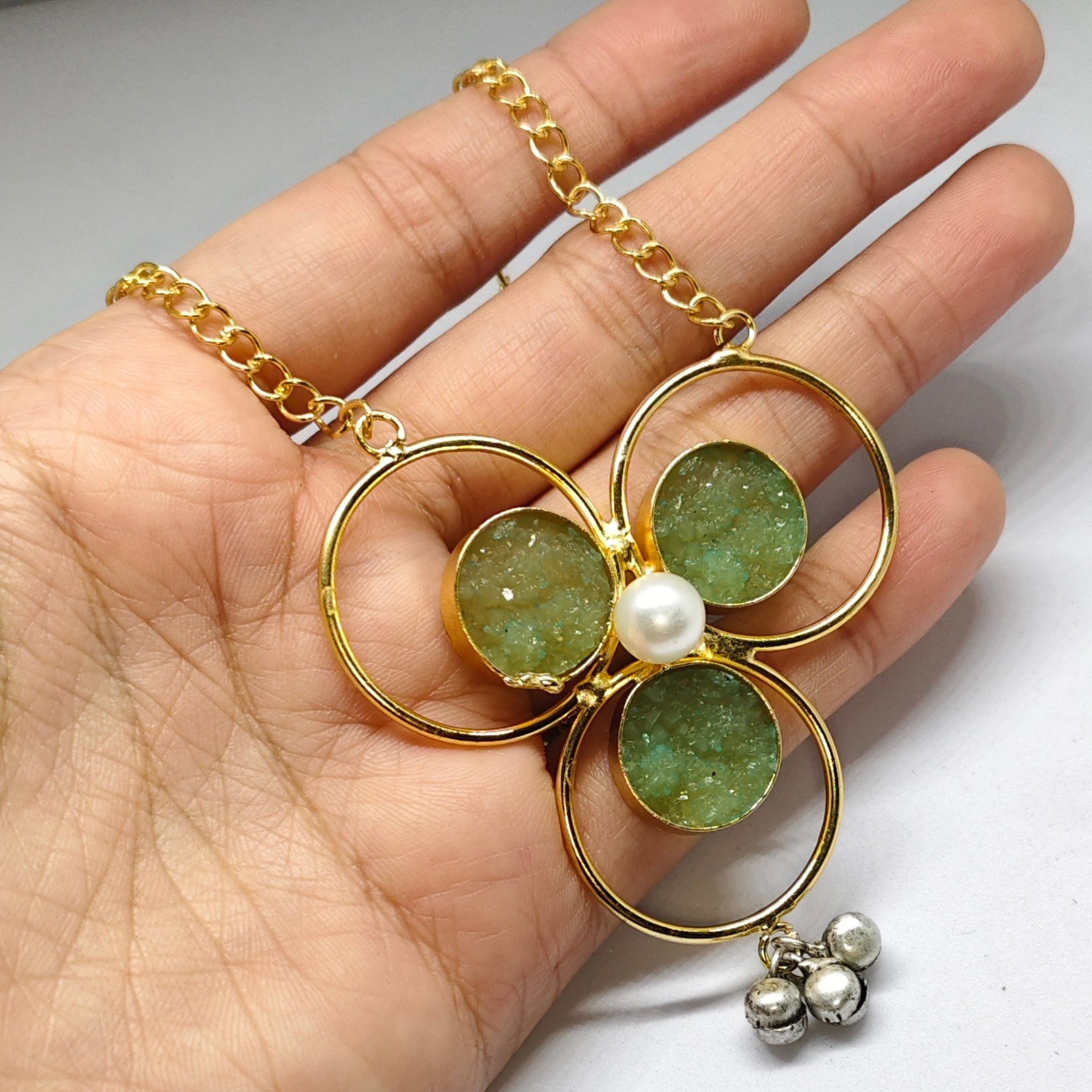 Gold Toned Druzy Stone Necklace Set