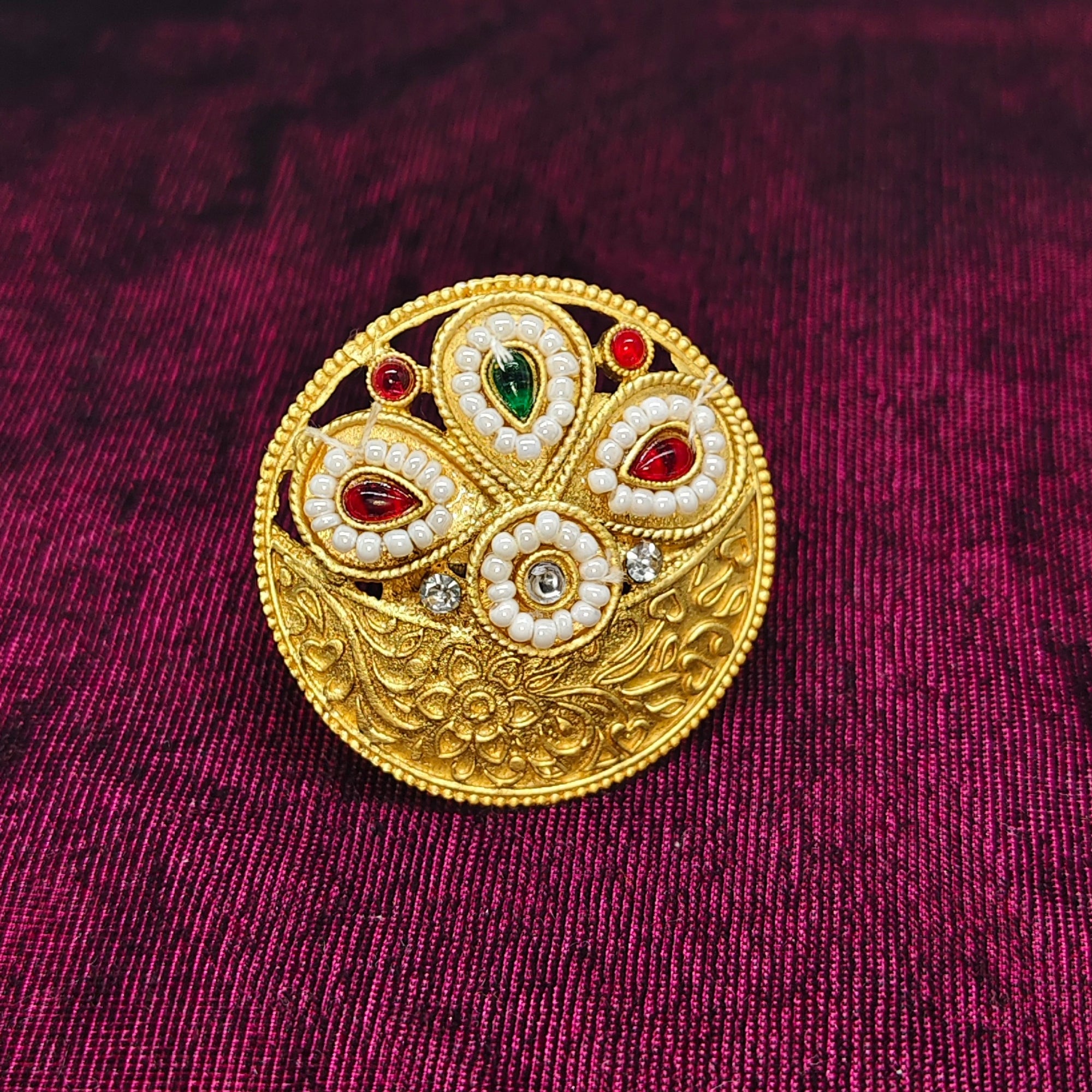 Kashmiri Gold Plated Statement Ring | Handcrafted Kundan Pearl Adjustable Ring | Ethnic Bridal Jewelry for Women