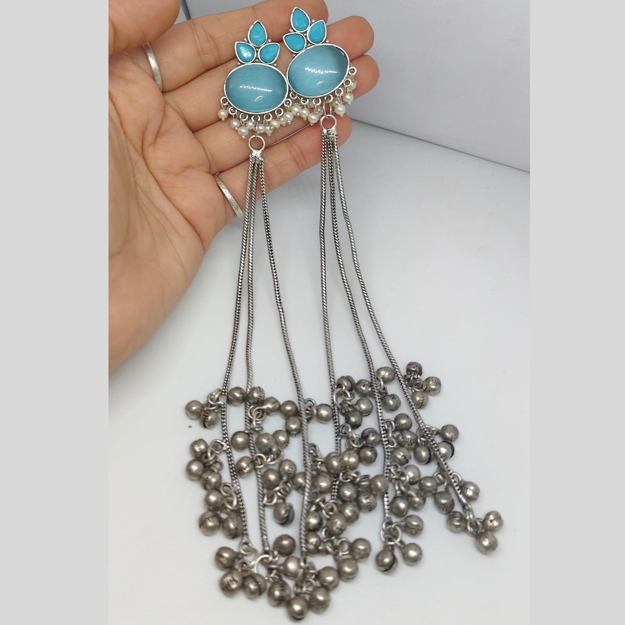 Oxidised Kashmiri Long Tassel Earrings | Kashmiri Tribal Statement Jewelry