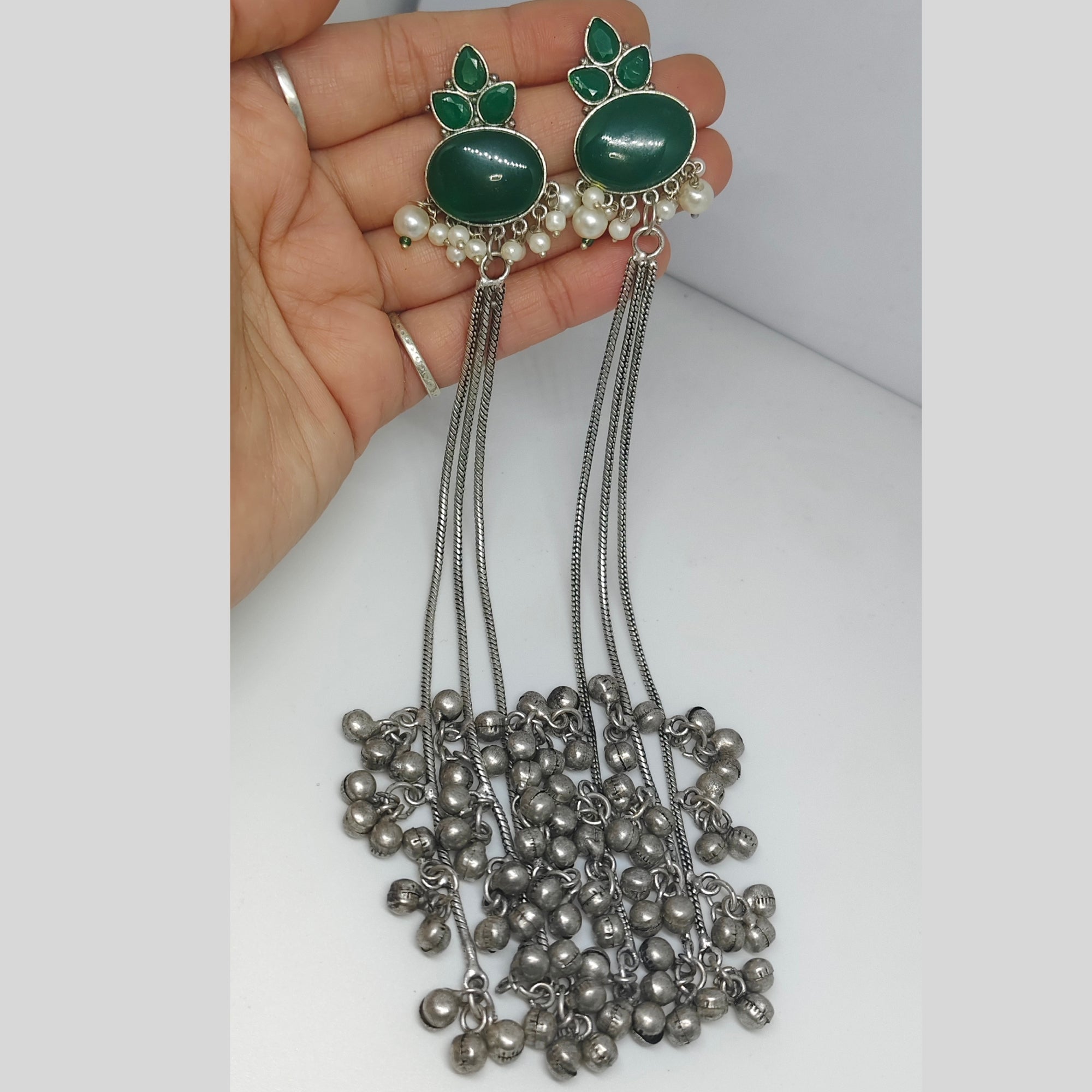 Oxidised Kashmiri Long Tassel Earrings | Kashmiri Tribal Statement Jewelry