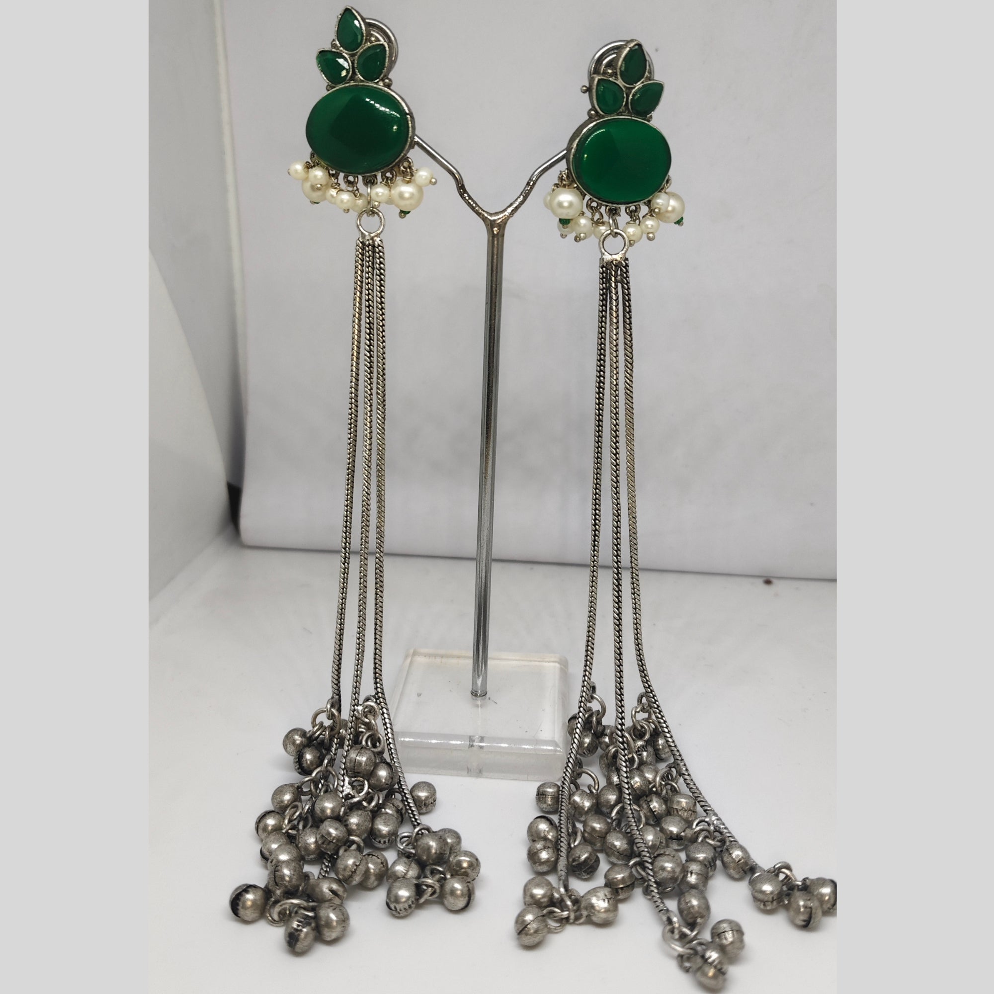 Oxidised Kashmiri Long Tassel Earrings | Kashmiri Tribal Statement Jewelry