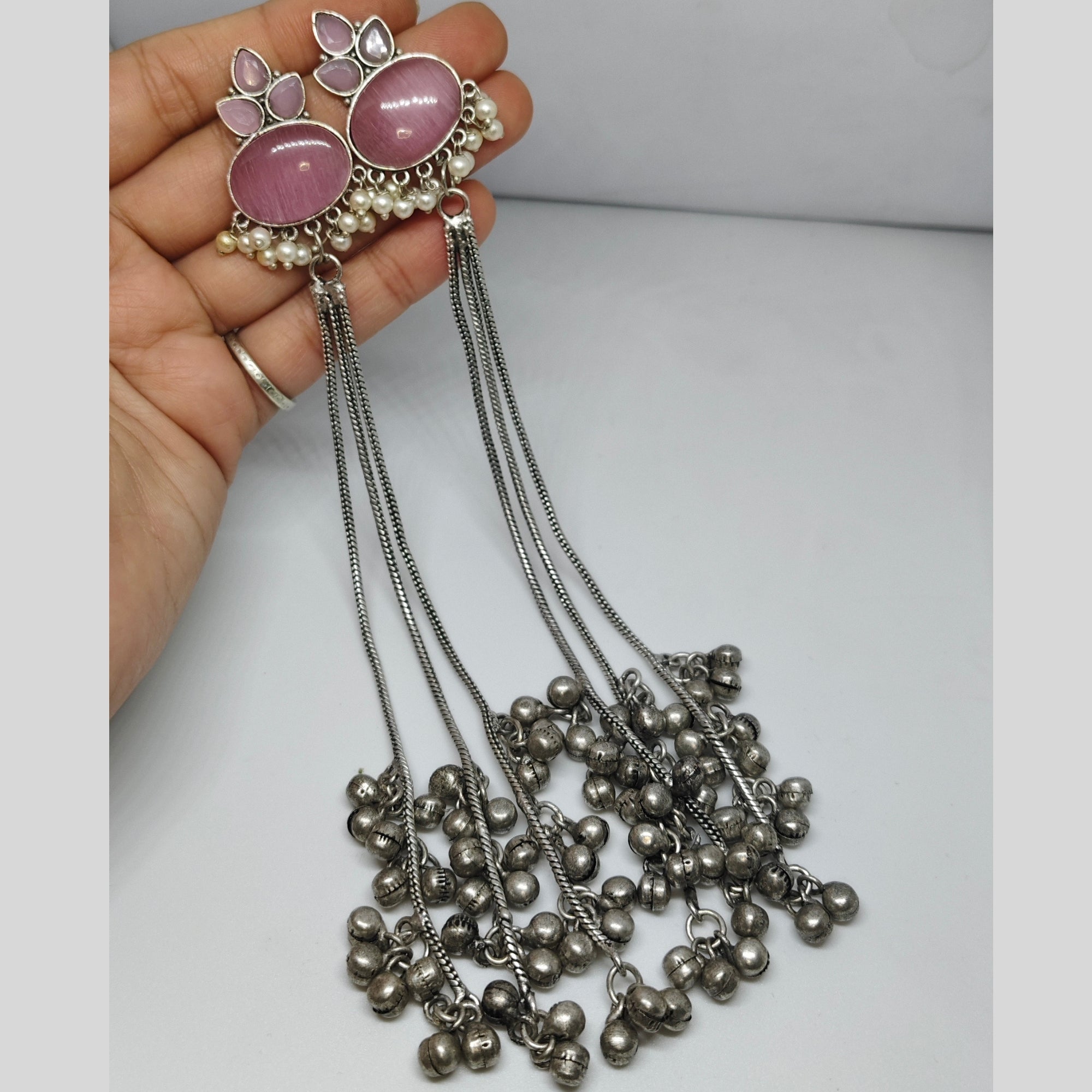 Oxidised Kashmiri Long Tassel Earrings | Kashmiri Tribal Statement Jewelry