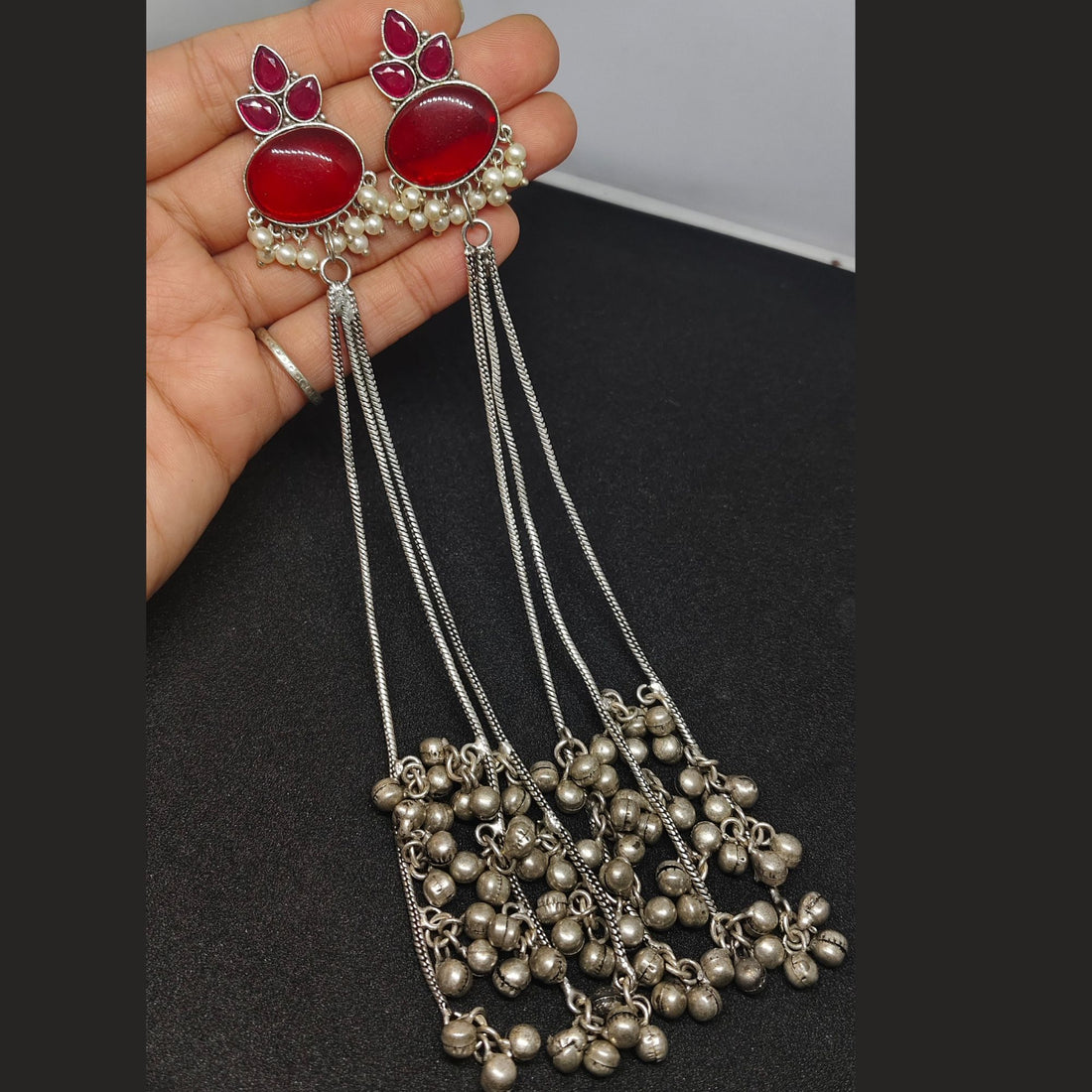 Oxidised Kashmiri Long Tassel Earrings | Kashmiri Tribal Statement Jewelry