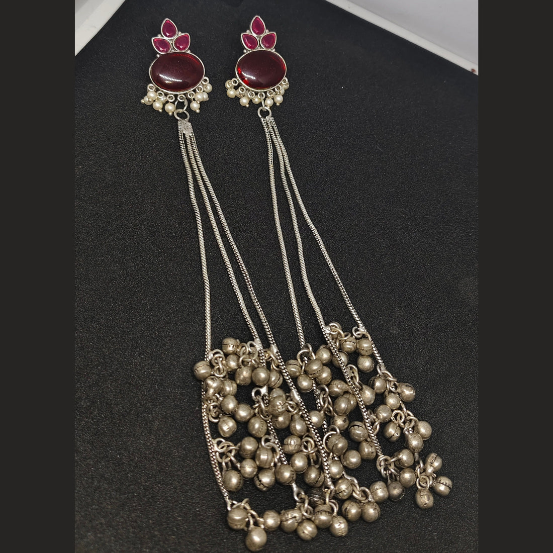Oxidised Kashmiri Long Tassel Earrings | Kashmiri Tribal Statement Jewelry