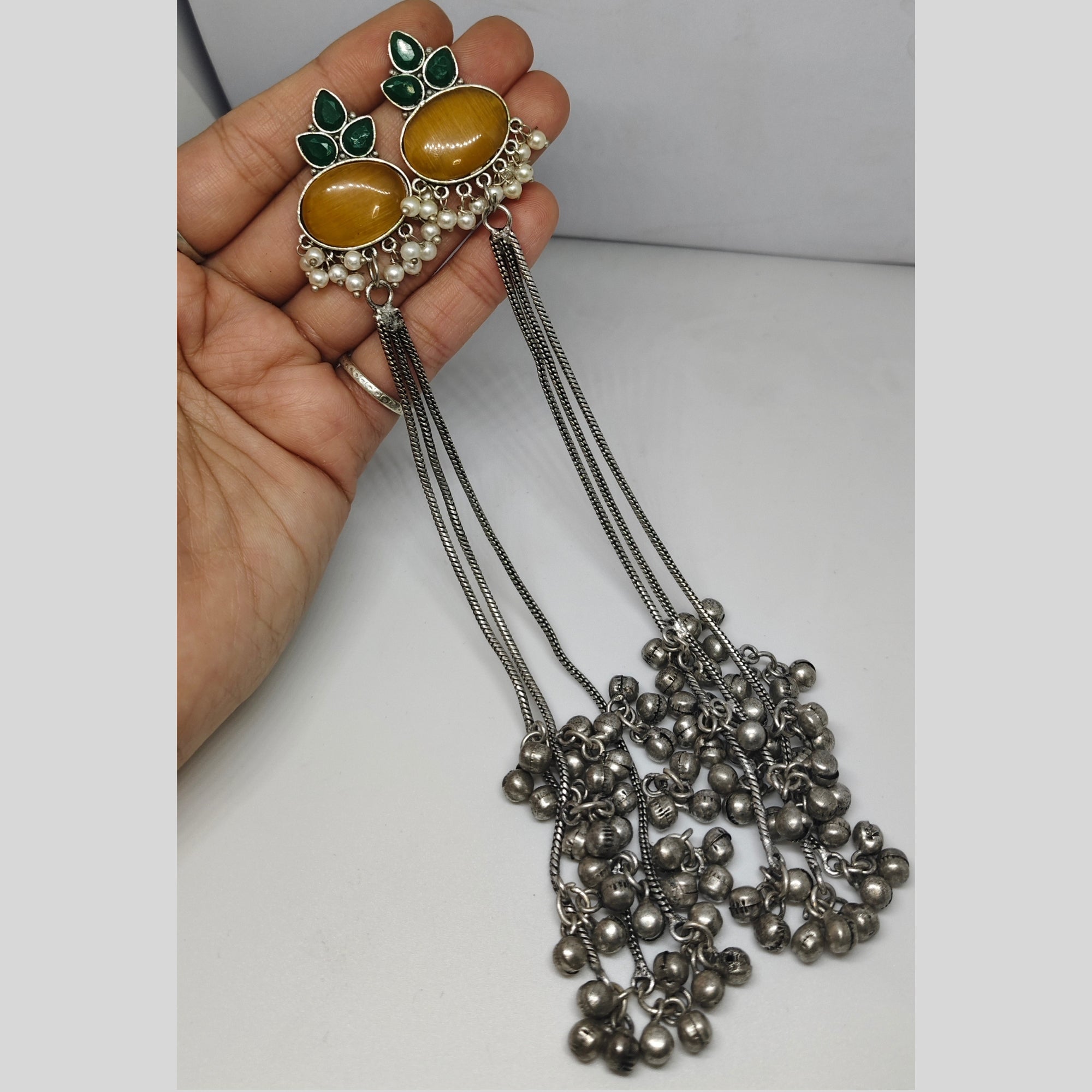 Viral Kashmiri Long Earrings with Monalisa Stone