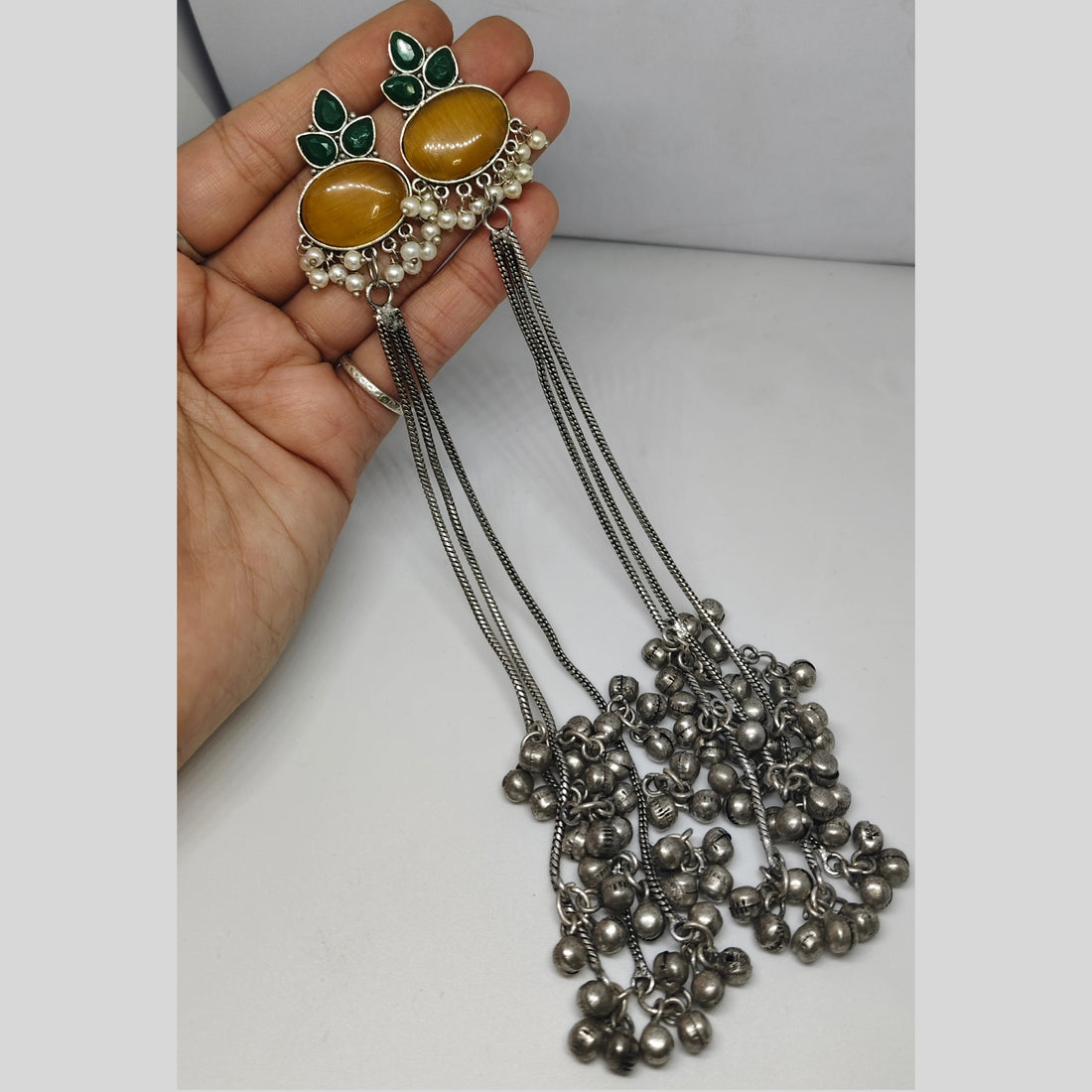 Oxidised Kashmiri Long Tassel Earrings | Kashmiri Tribal Statement Jewelry