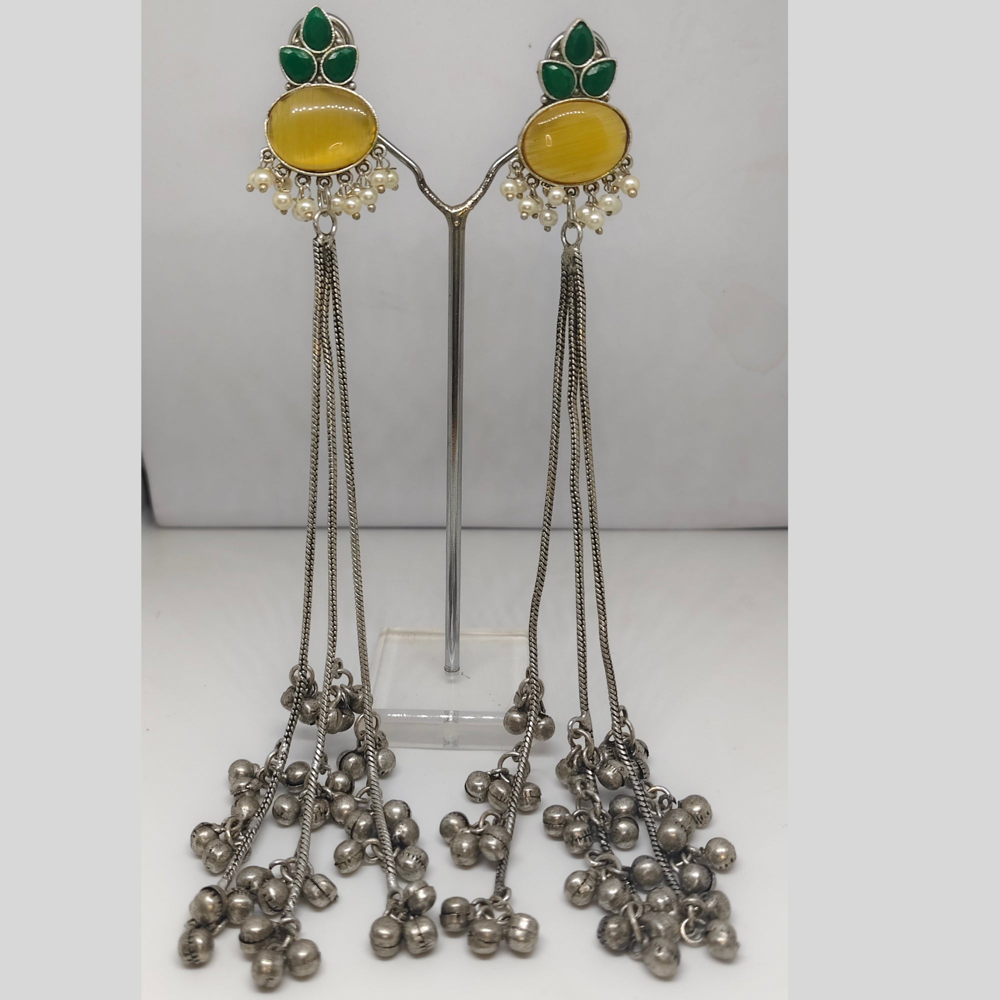 Viral Kashmiri Long Earrings with Monalisa Stone