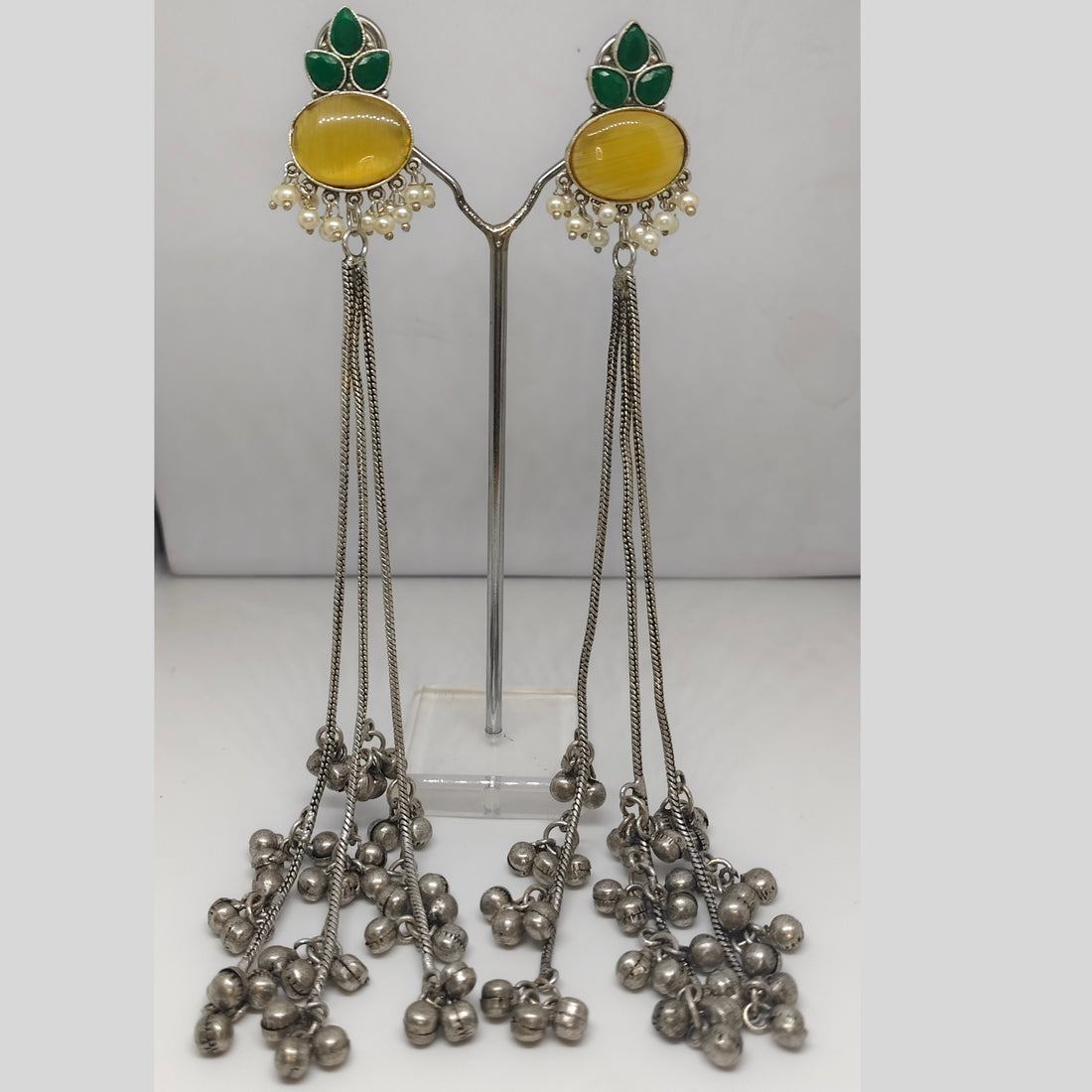 Oxidised Kashmiri Long Tassel Earrings | Kashmiri Tribal Statement Jewelry